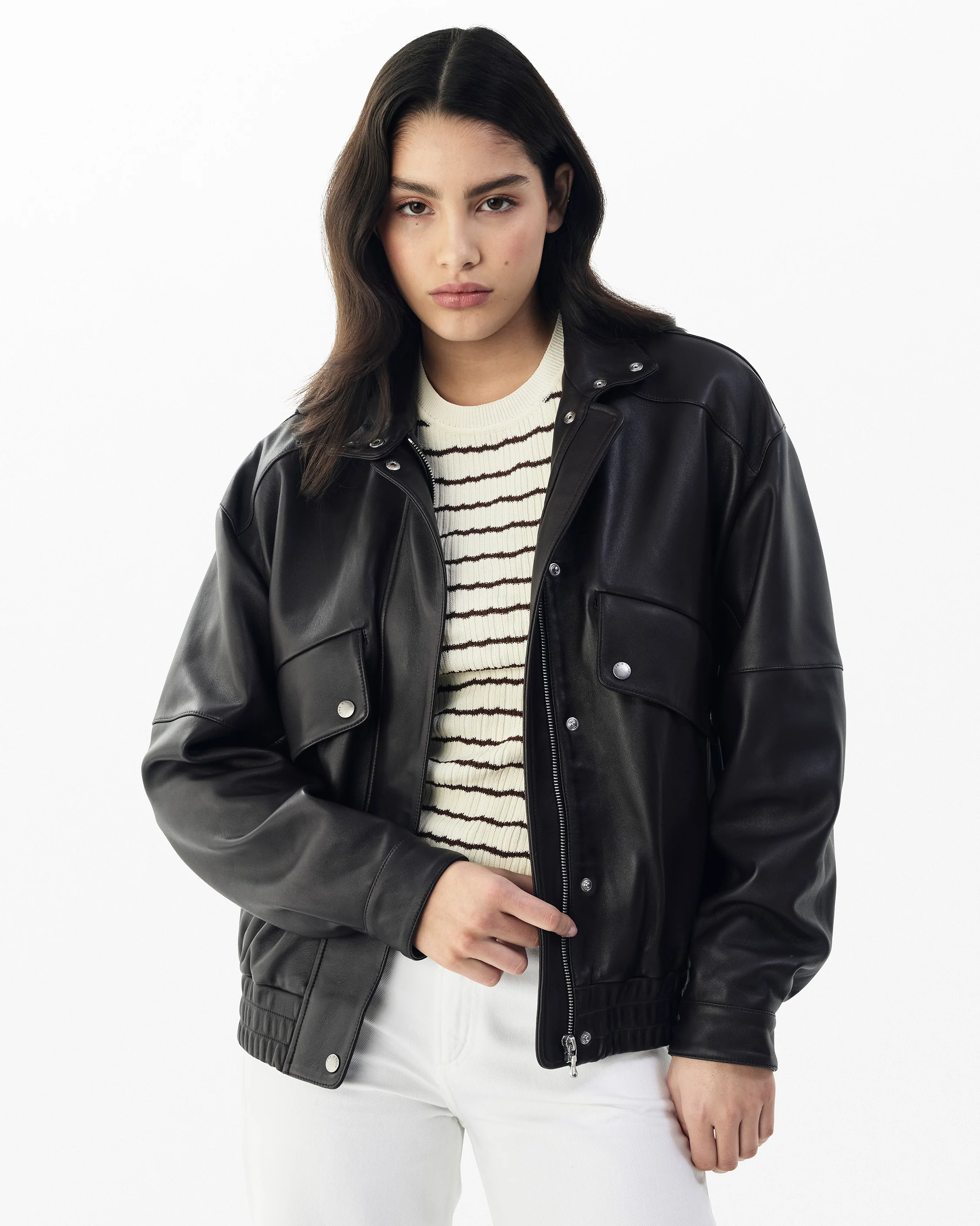 Aria Leather Bomber Jacket