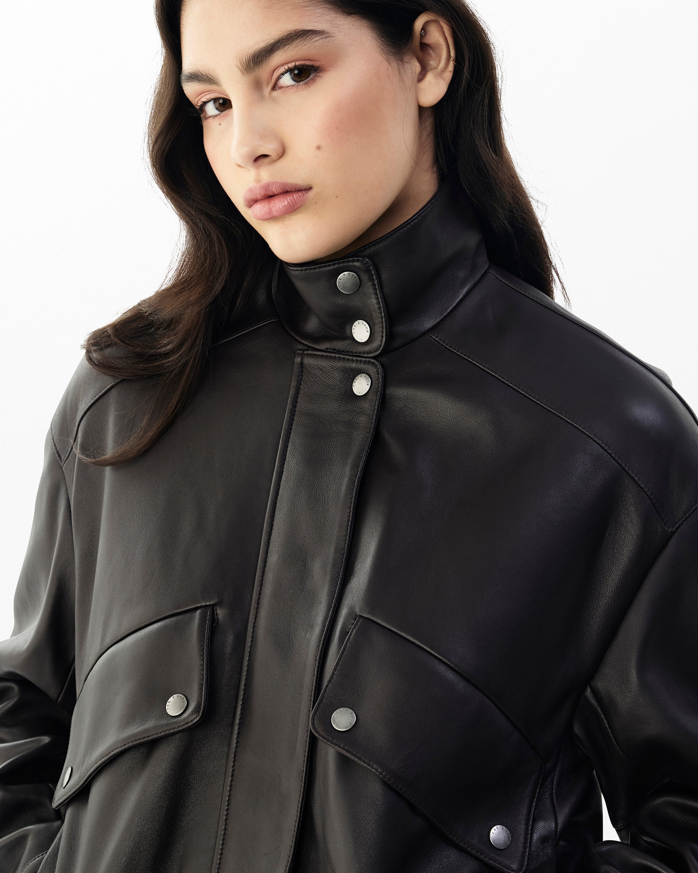 Aria Leather Bomber Jacket - Image 3