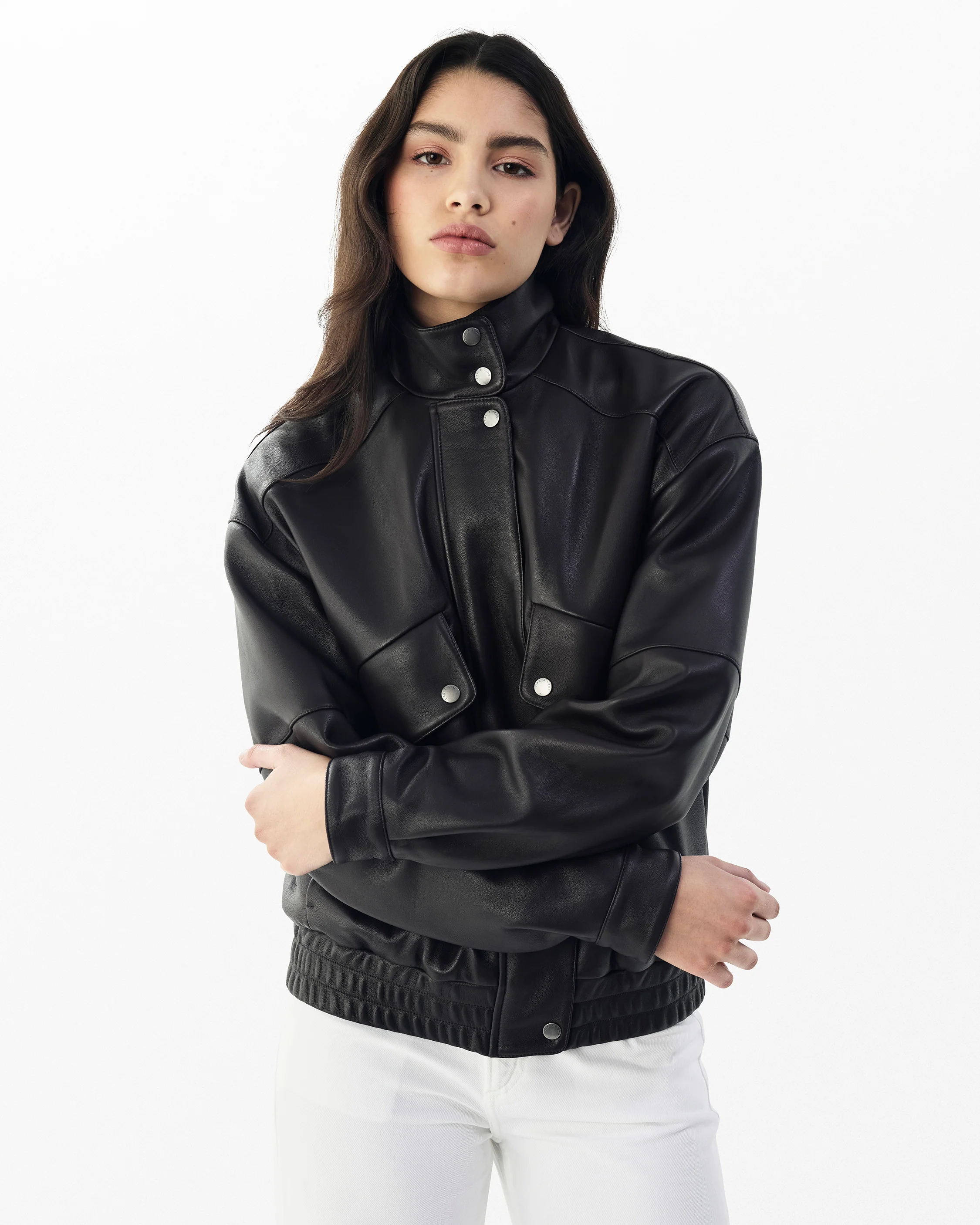 Aria Leather Bomber Jacket - Image 4