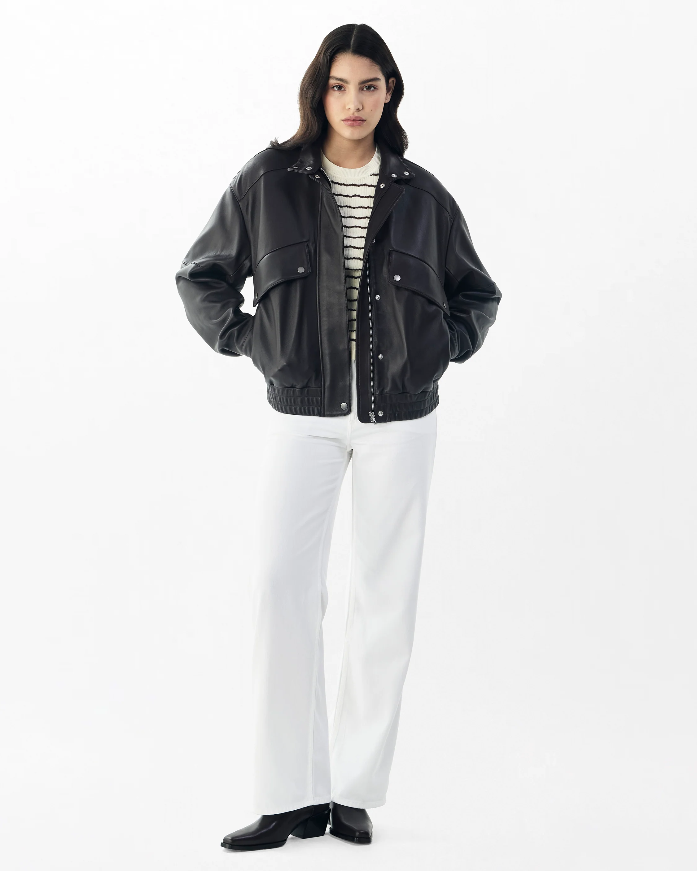 Aria Leather Bomber Jacket - Image 6