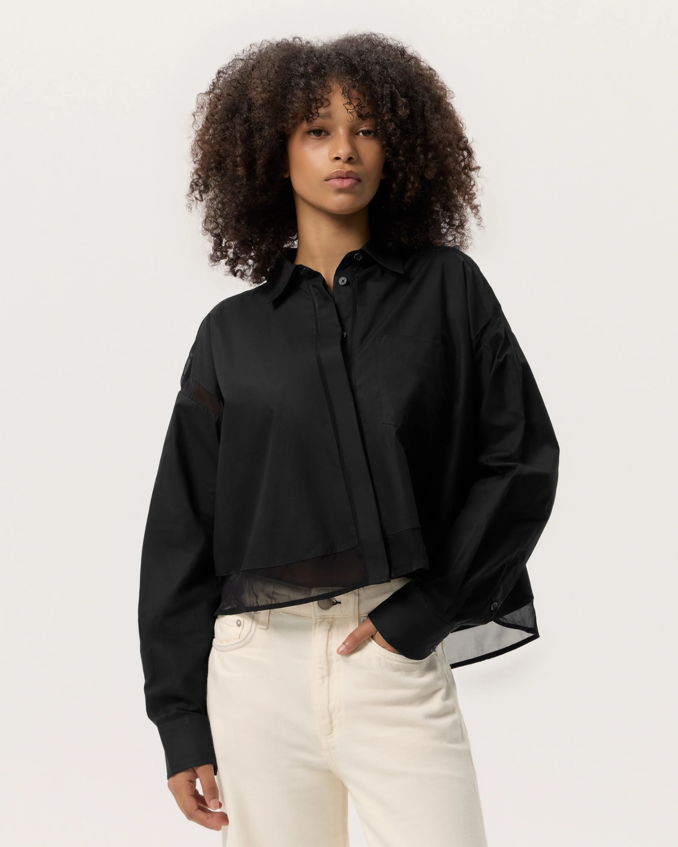 Beatrice Cropped Poplin-Organza Shirt