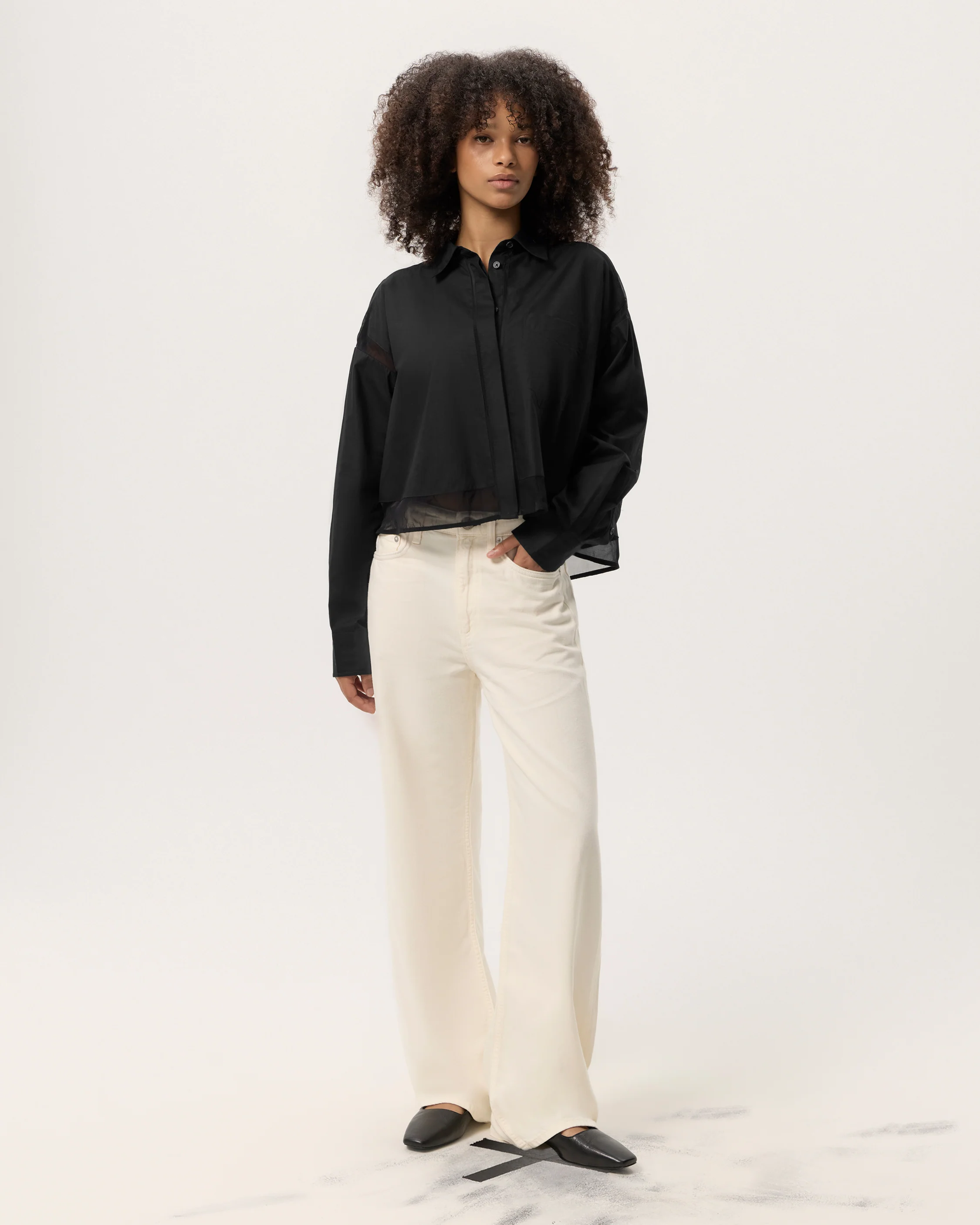 Beatrice Cropped Poplin-Organza Shirt - Image 4