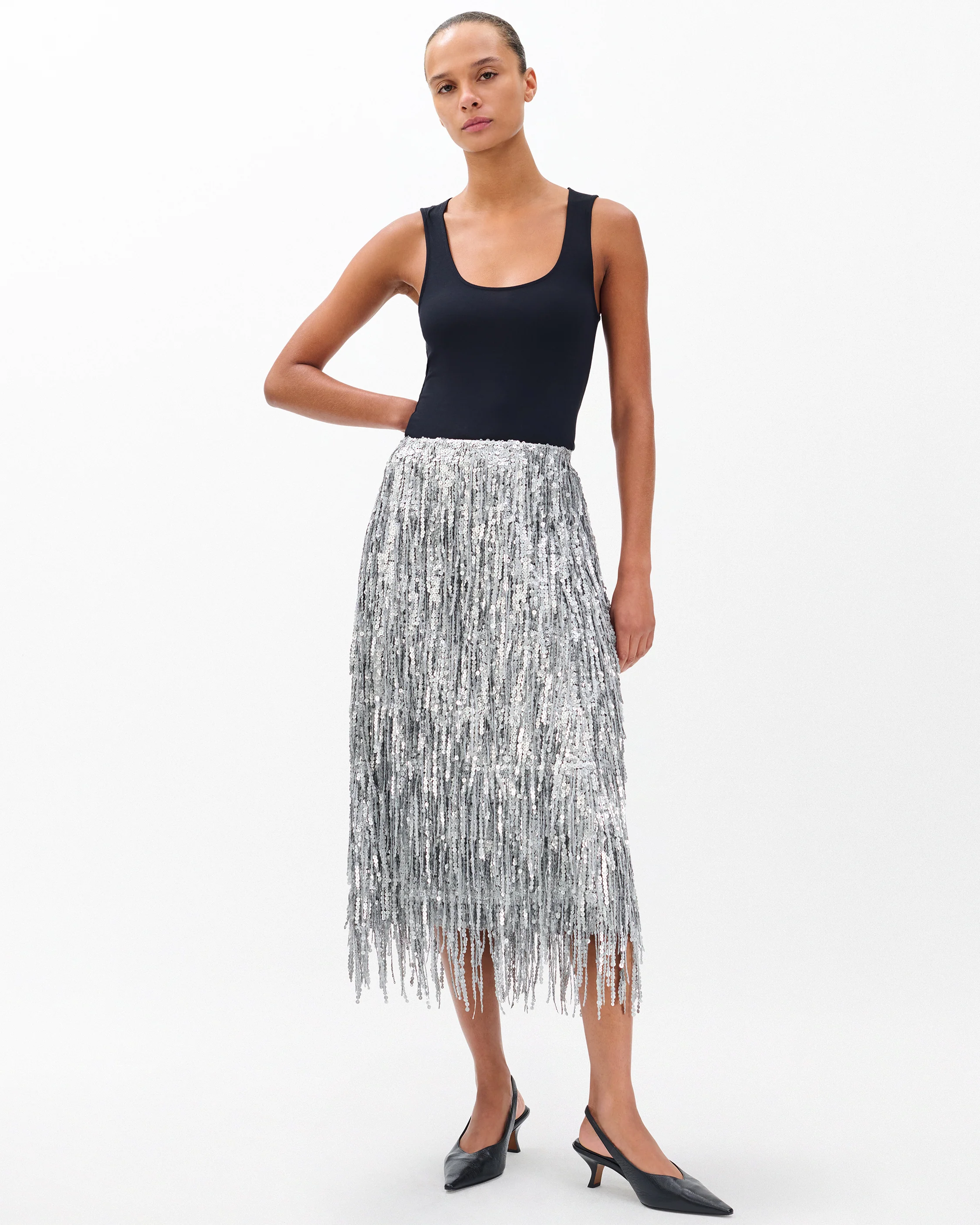 Billie Sequined Tassel Midi Skirt