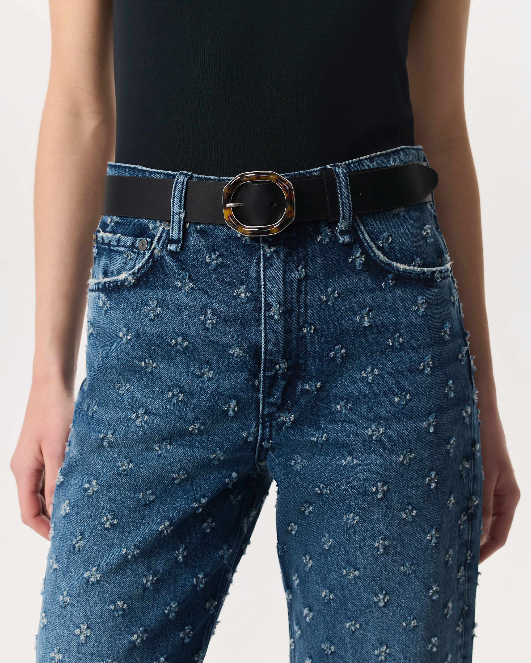 Audrey Tortoiseshell-Buckle Leather Belt - Image 2