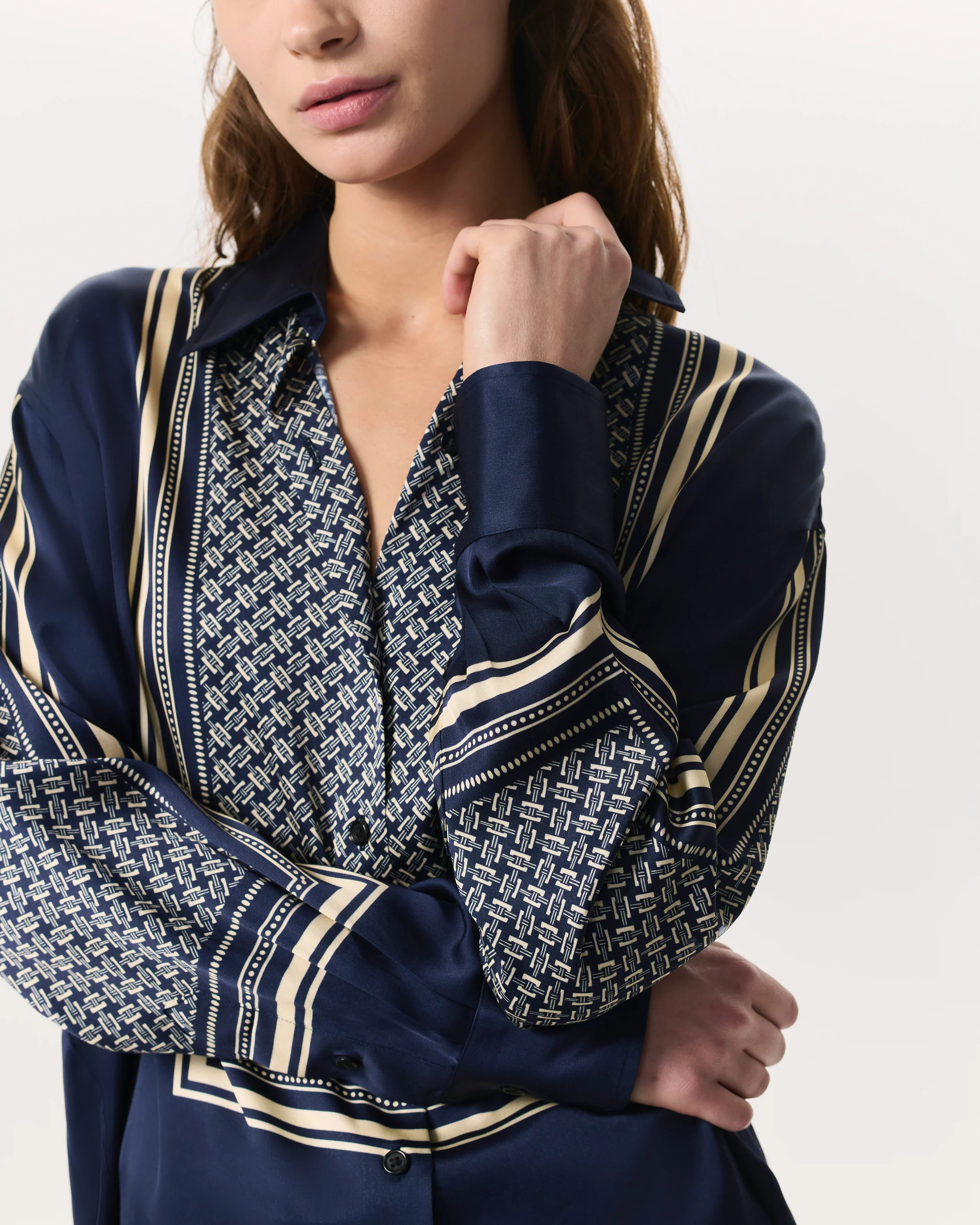 Jessica Scarf-Print Satin Shirt - Image 3