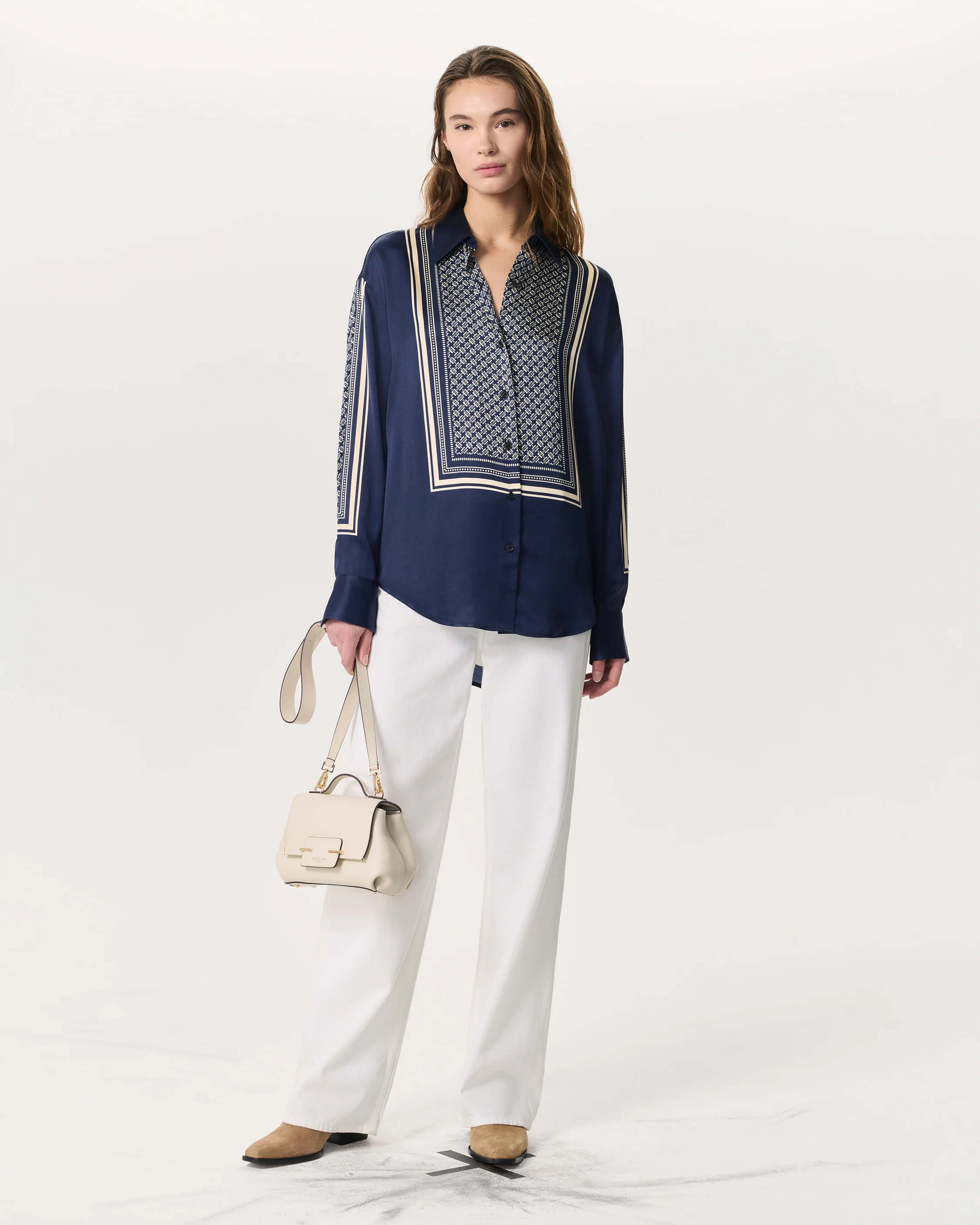 Jessica Scarf-Print Satin Shirt - Image 4