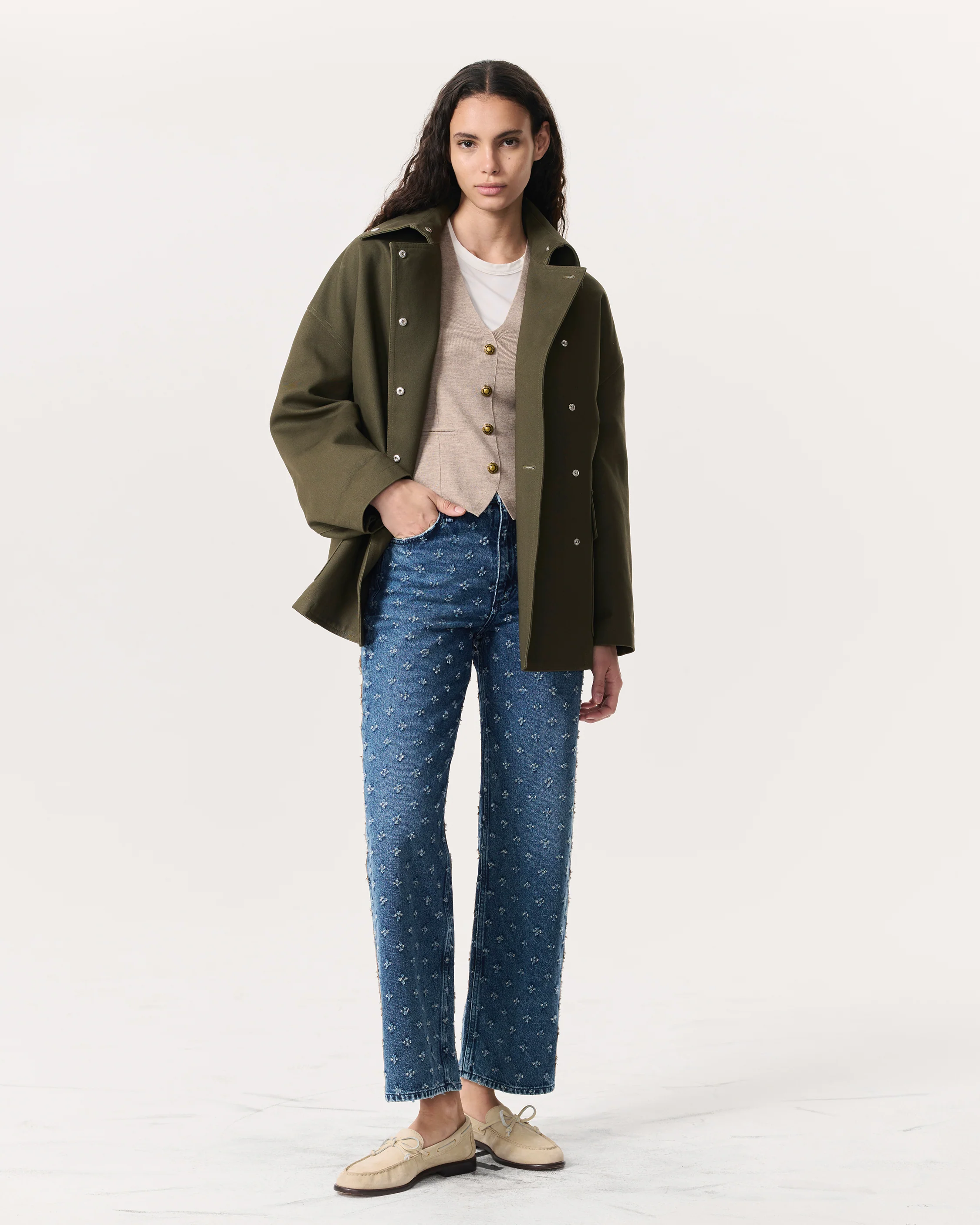 Shea Textured Ankle-Length Relaxed Straight Jeans