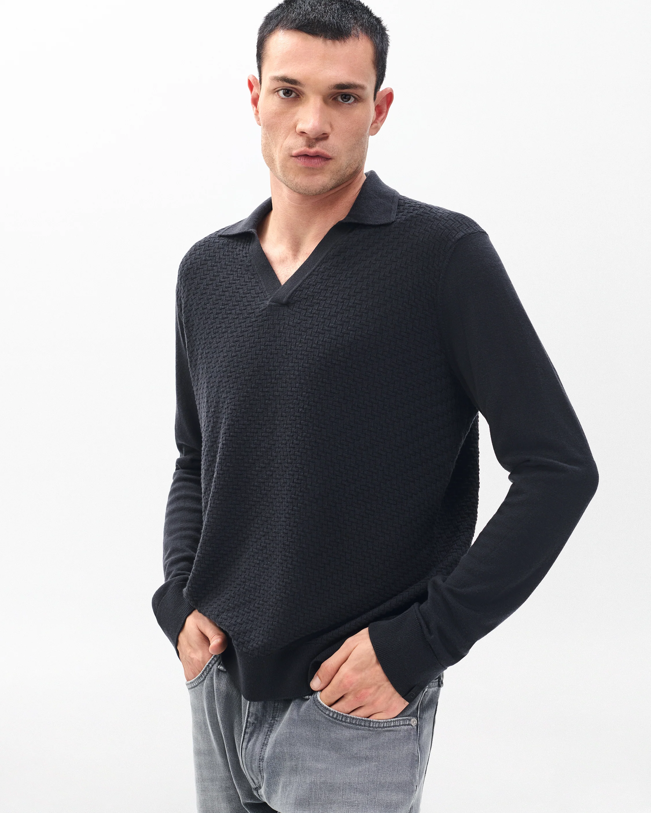 Charles Johnny Collar Wool Polo