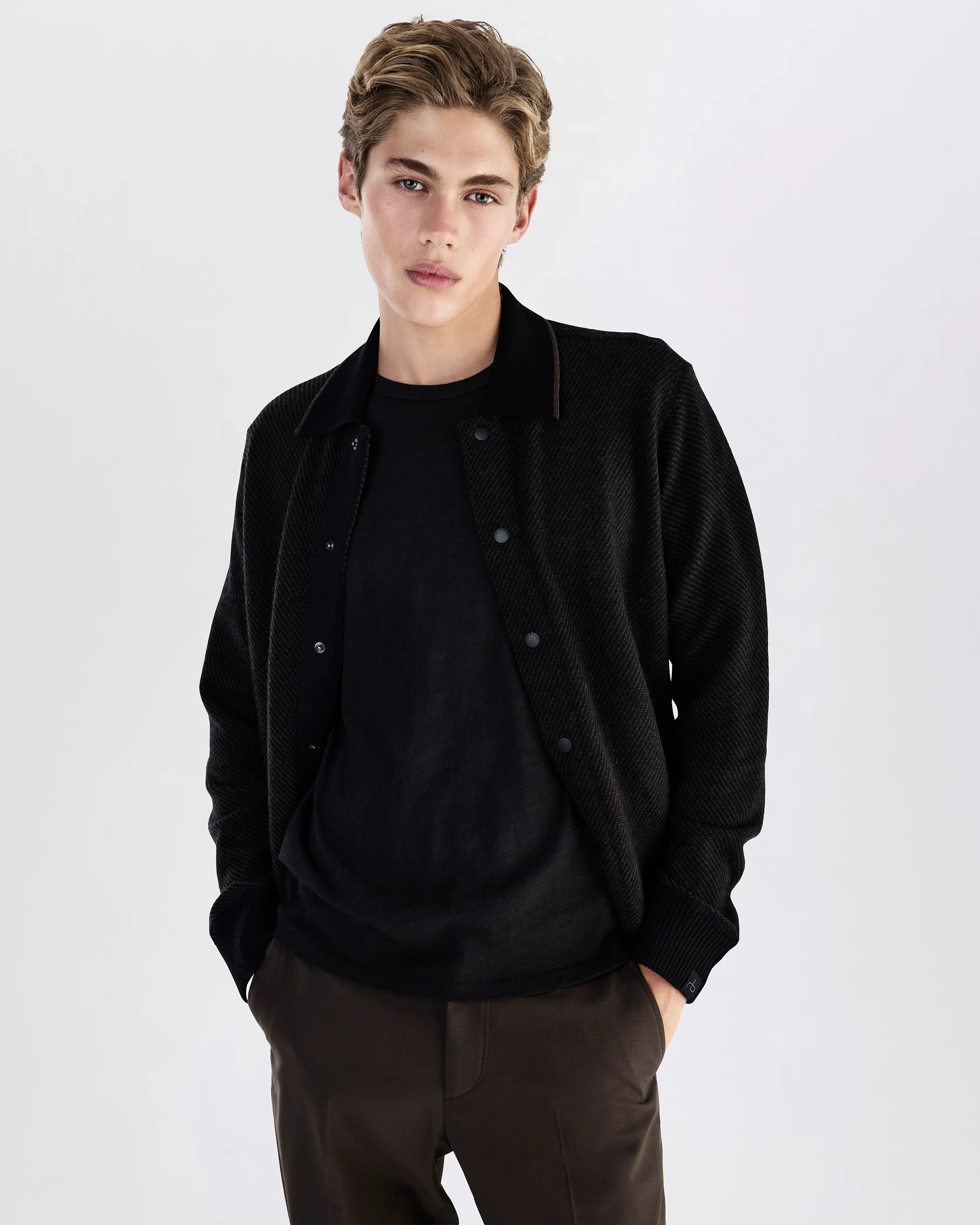 Chevron Wool Knit Bomber Jacket