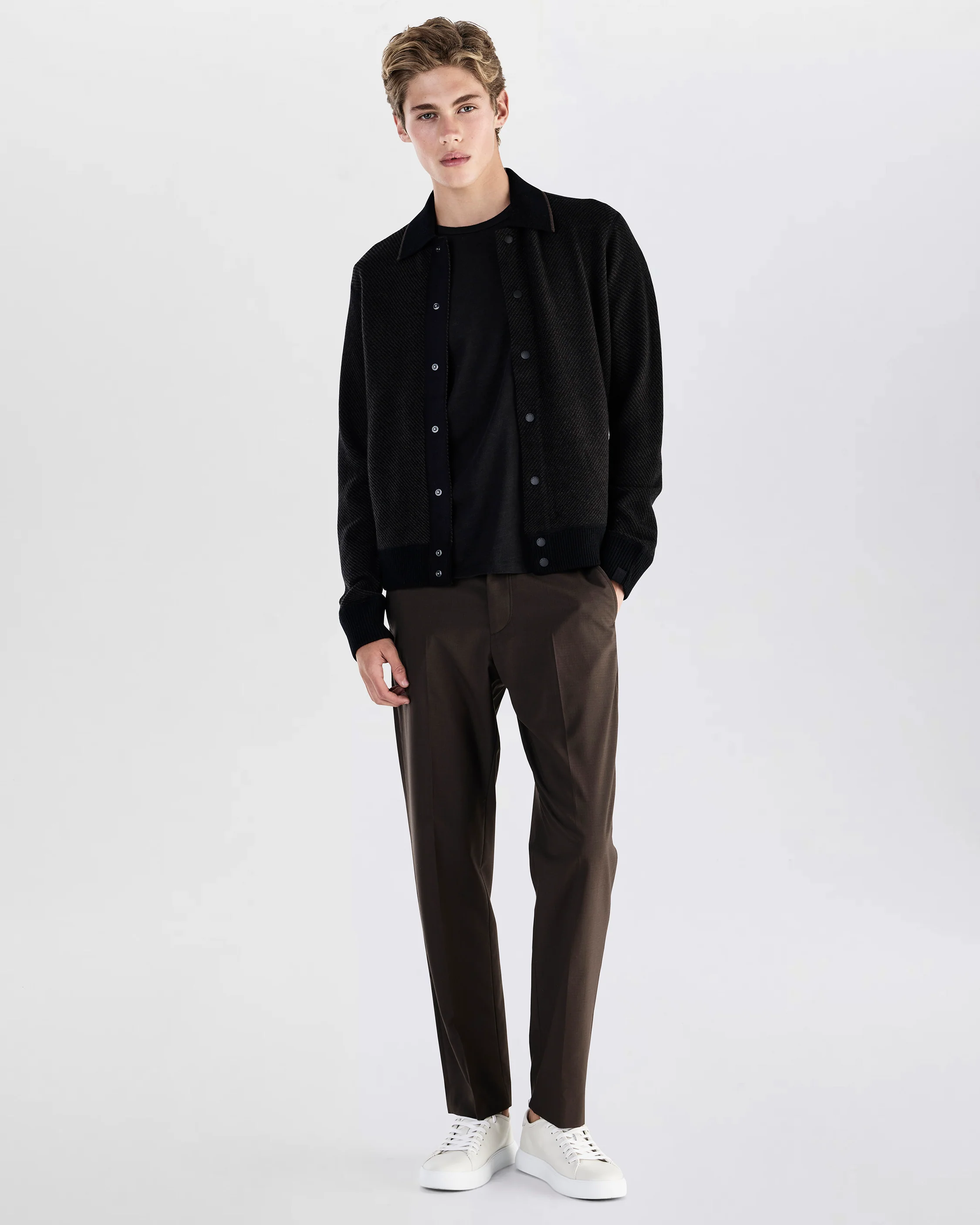 Chevron Wool Knit Bomber Jacket - Image 3