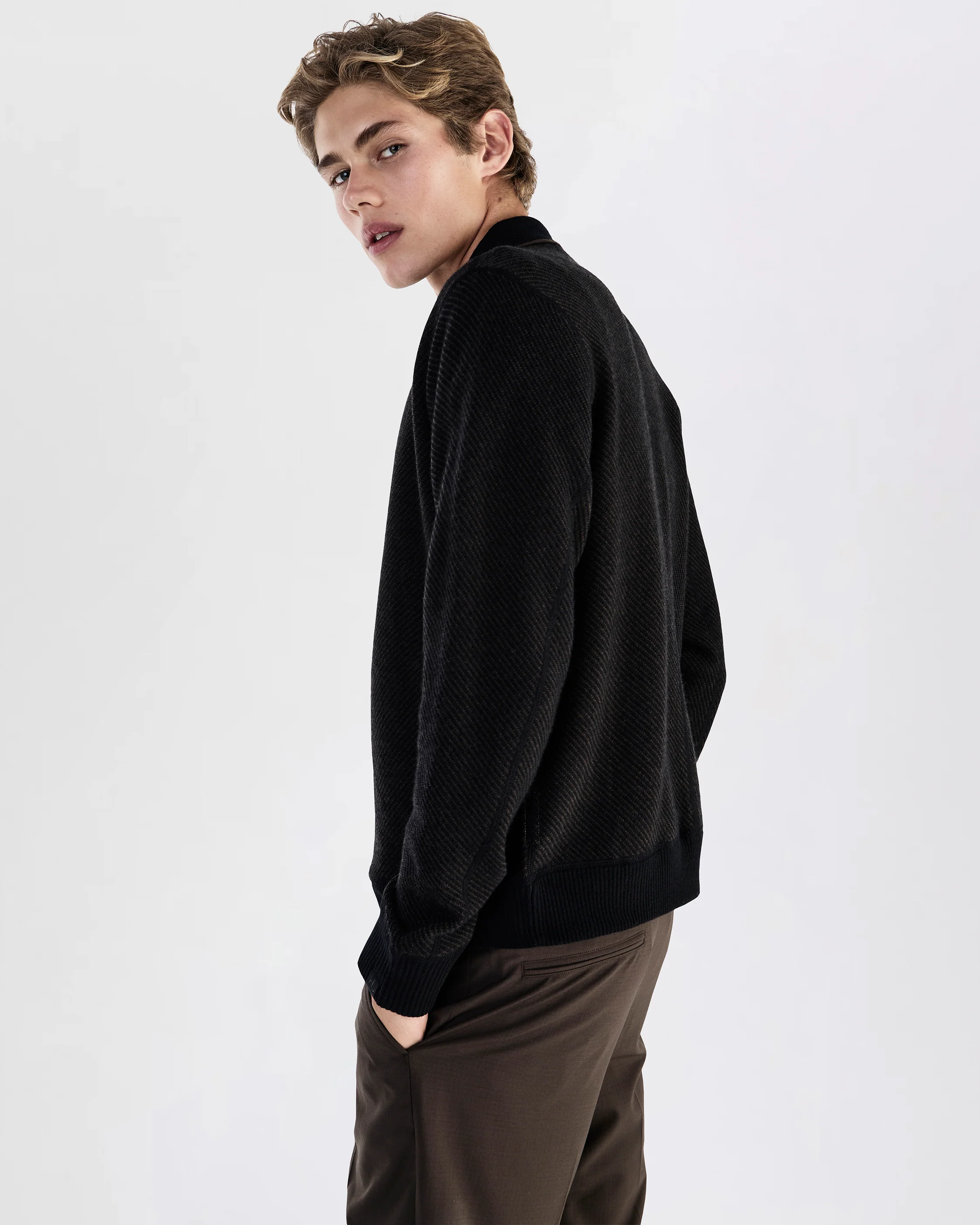 Chevron Wool Knit Bomber Jacket - Image 4