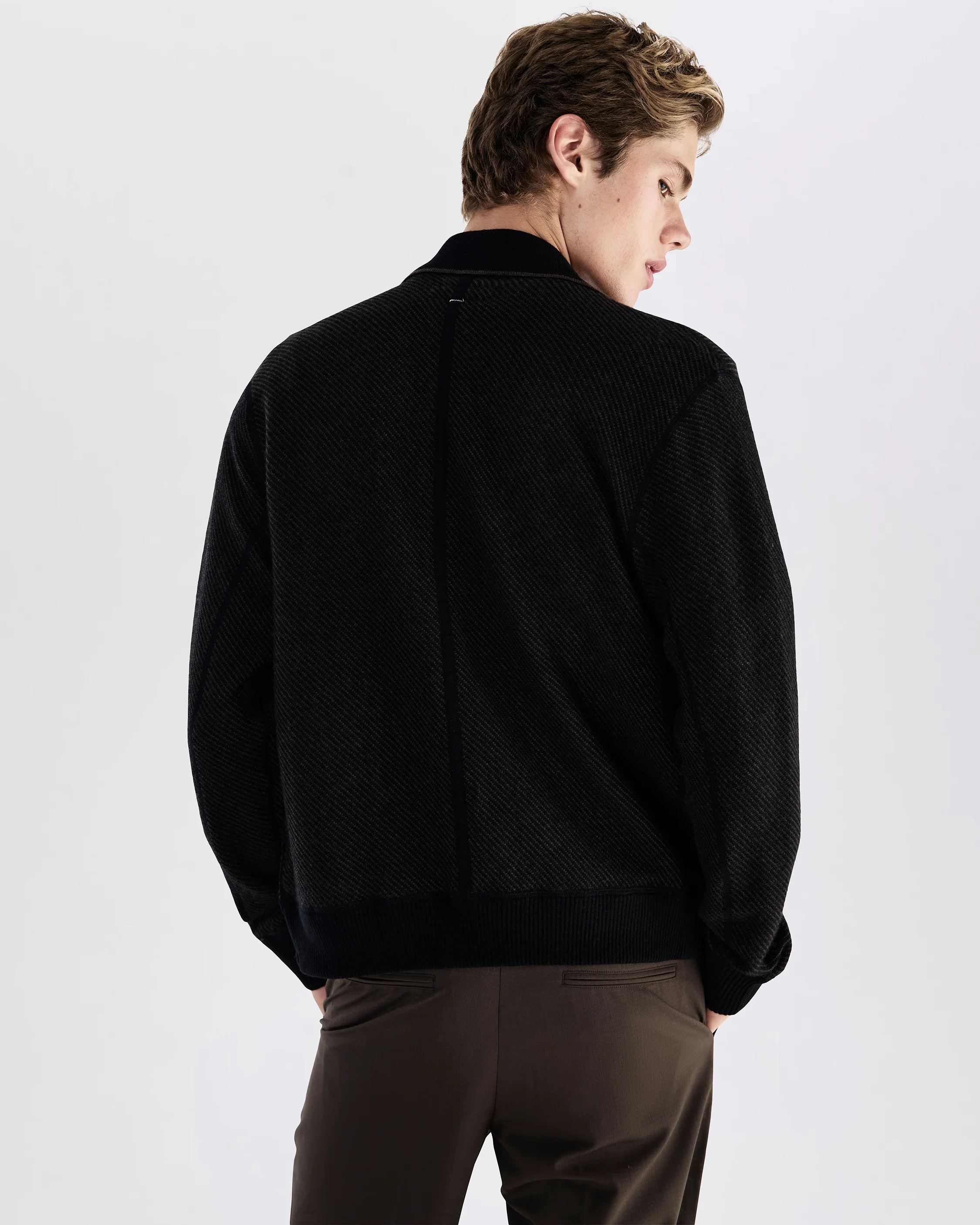 Chevron Wool Knit Bomber Jacket - Image 6