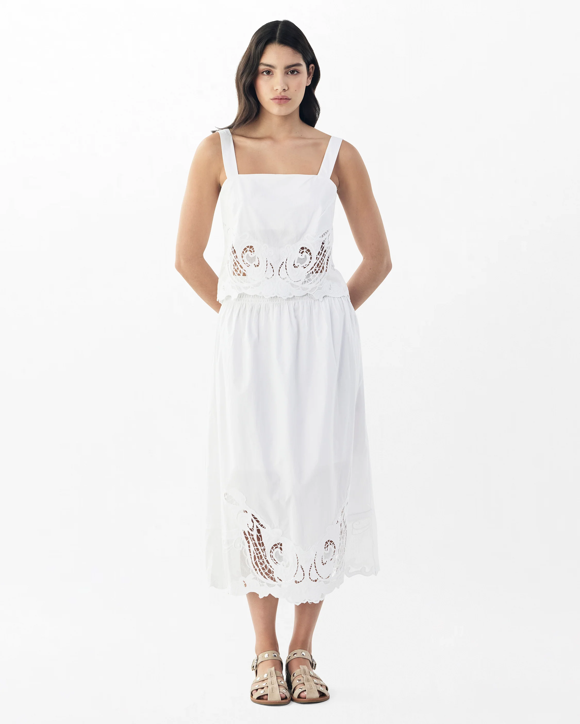 Clem Lace-Trim Poplin Skirt