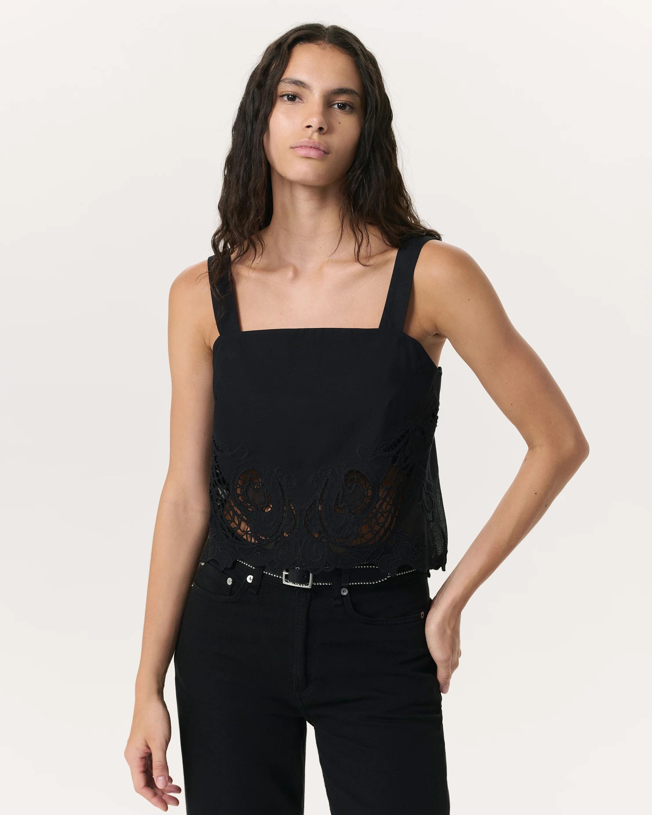 Clem Lace-Trim Poplin Tank Top