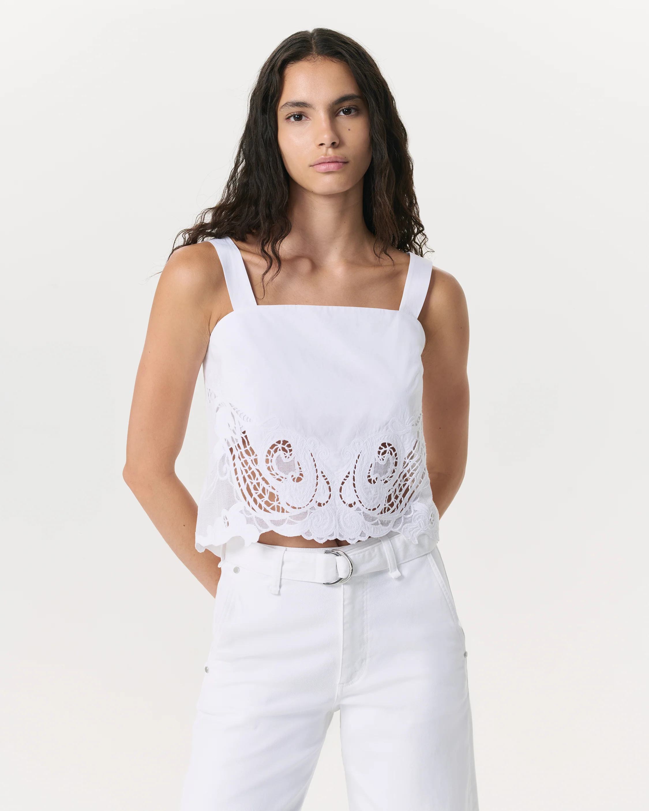 Clem Lace-Trim Poplin Tank Top
