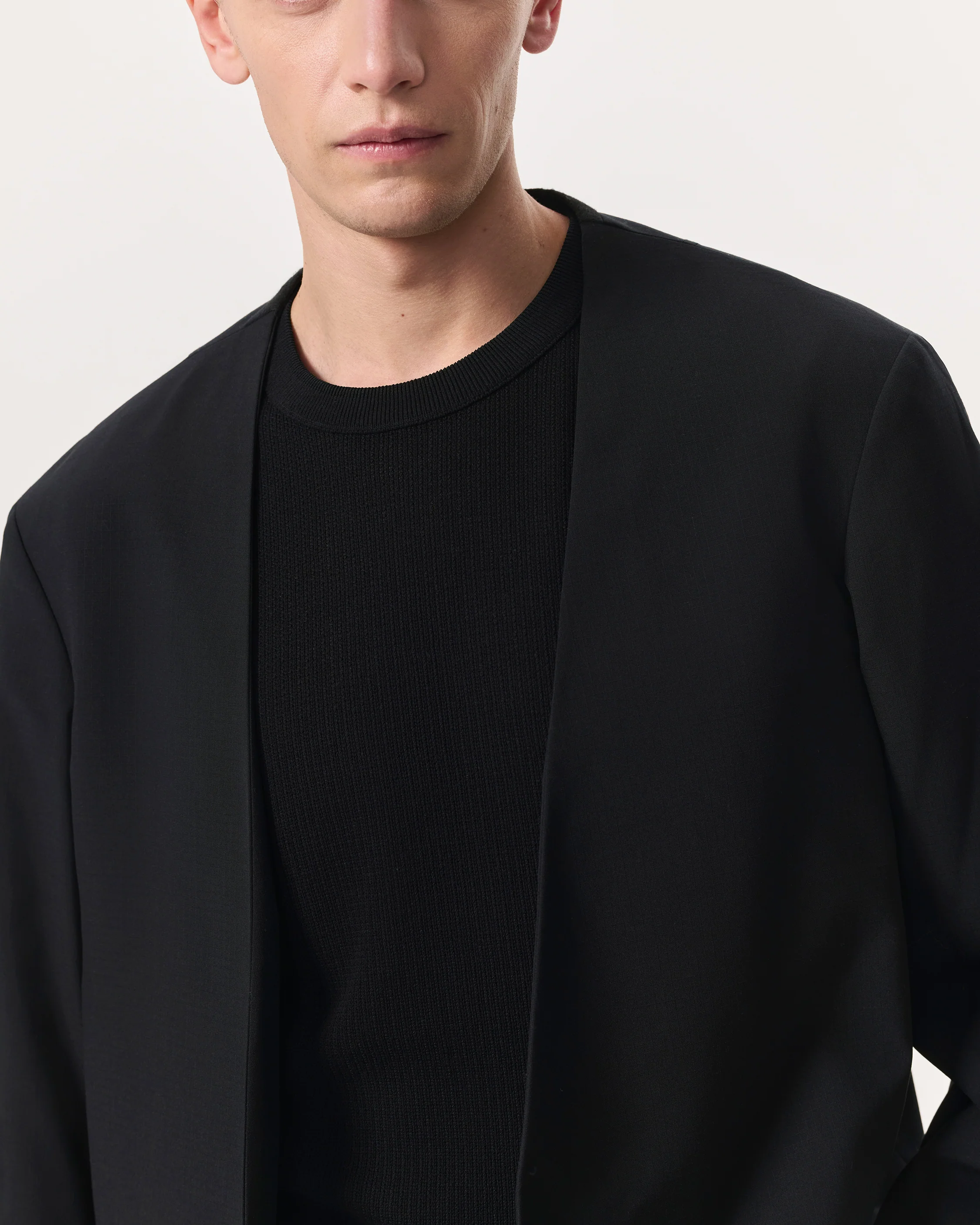 Collarless Wool-Blend Ripstop Blazer - Image 3