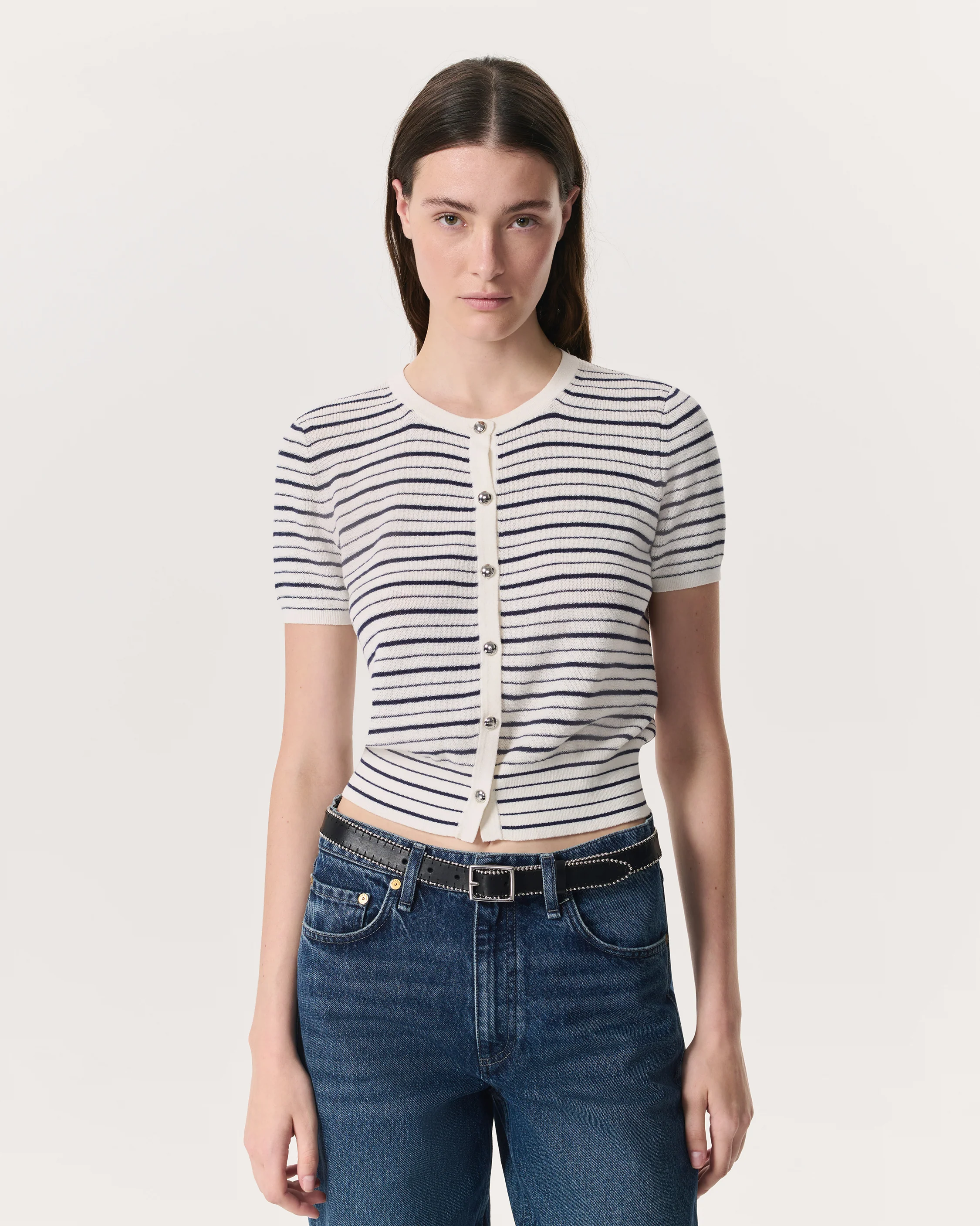 Dina Striped Cotton-Blend Cardigan