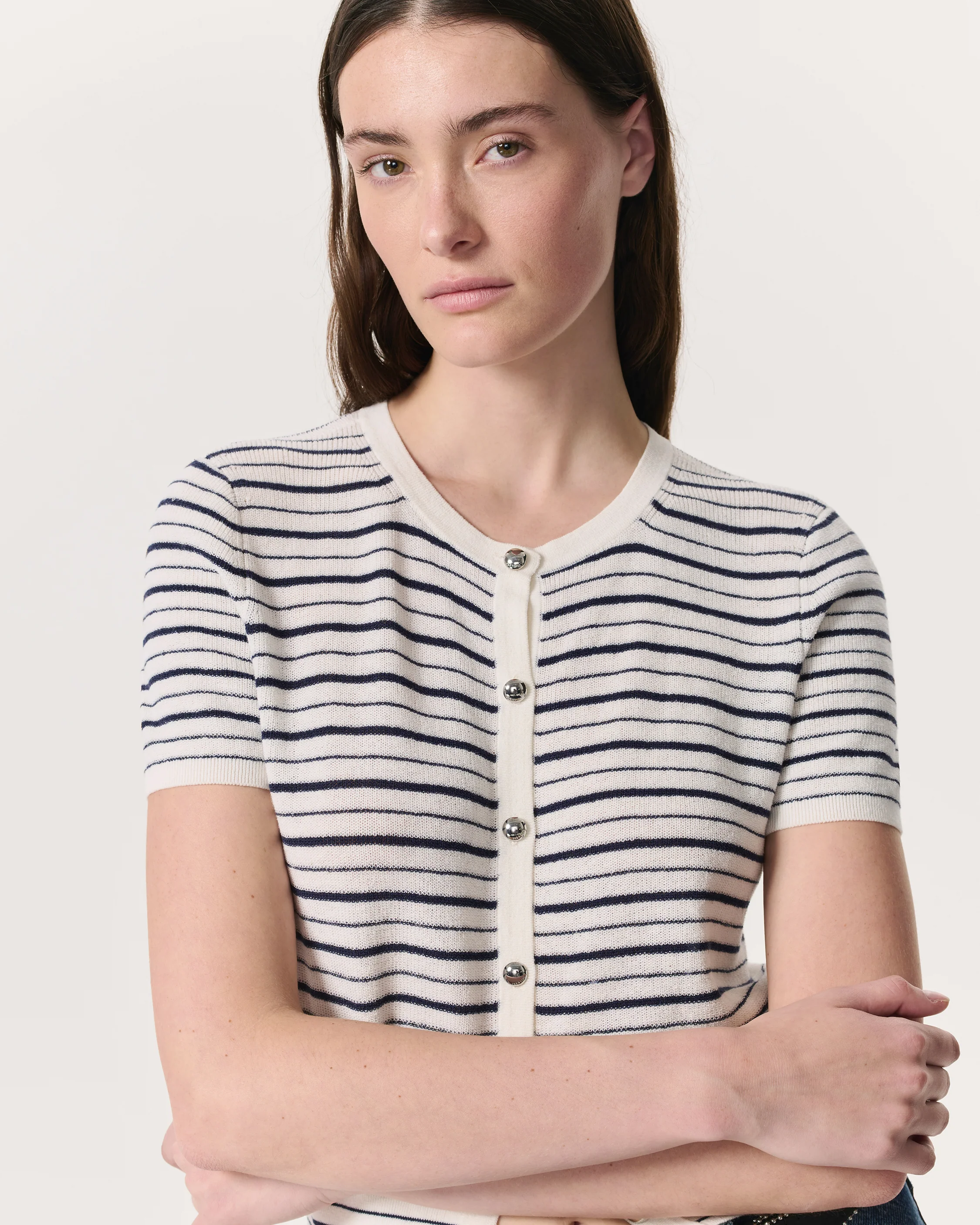 Dina Striped Cotton-Blend Cardigan - Image 3