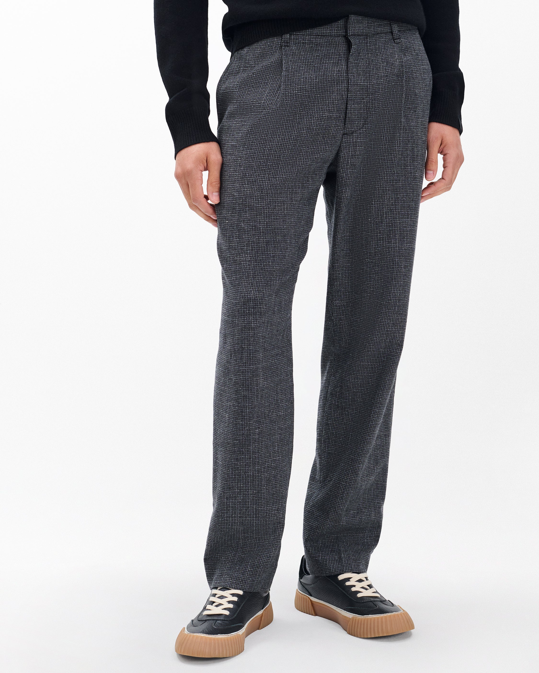 Evan Pleated Italian Houndstooth Trousers - Image 3
