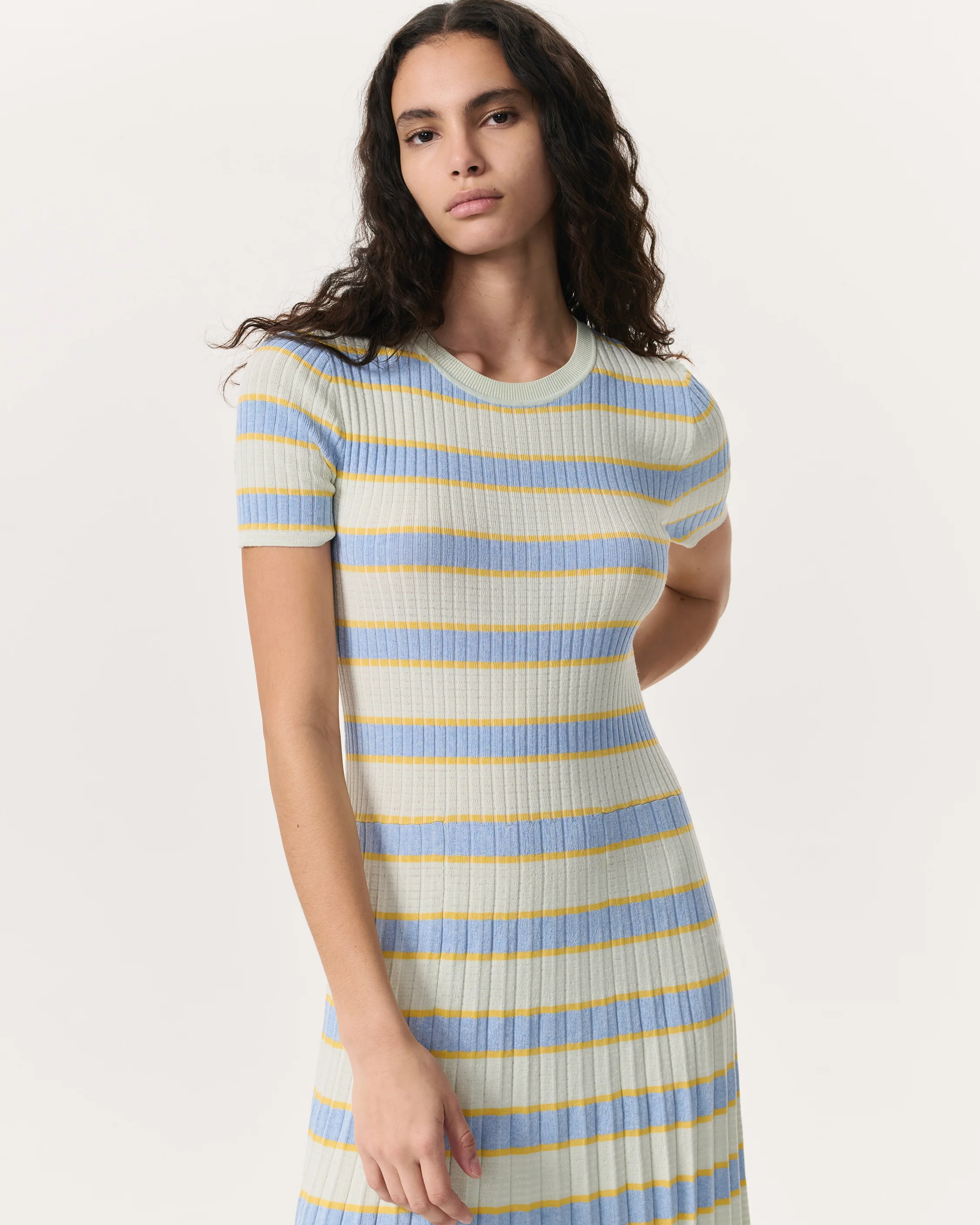 Eloise Striped Rib-Knit Pleated Midi Dress - Image 3