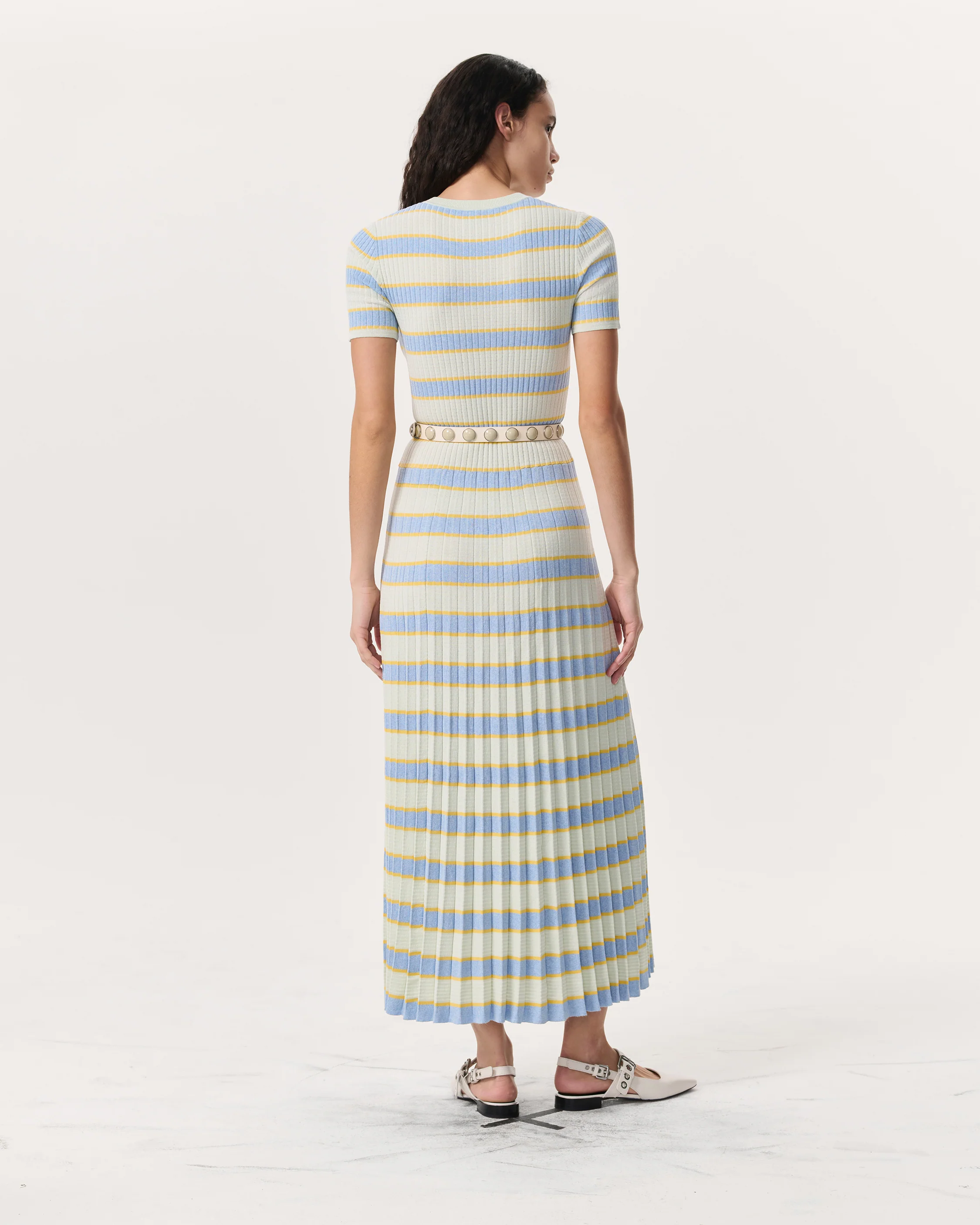 Eloise Striped Rib-Knit Pleated Midi Dress - Image 5
