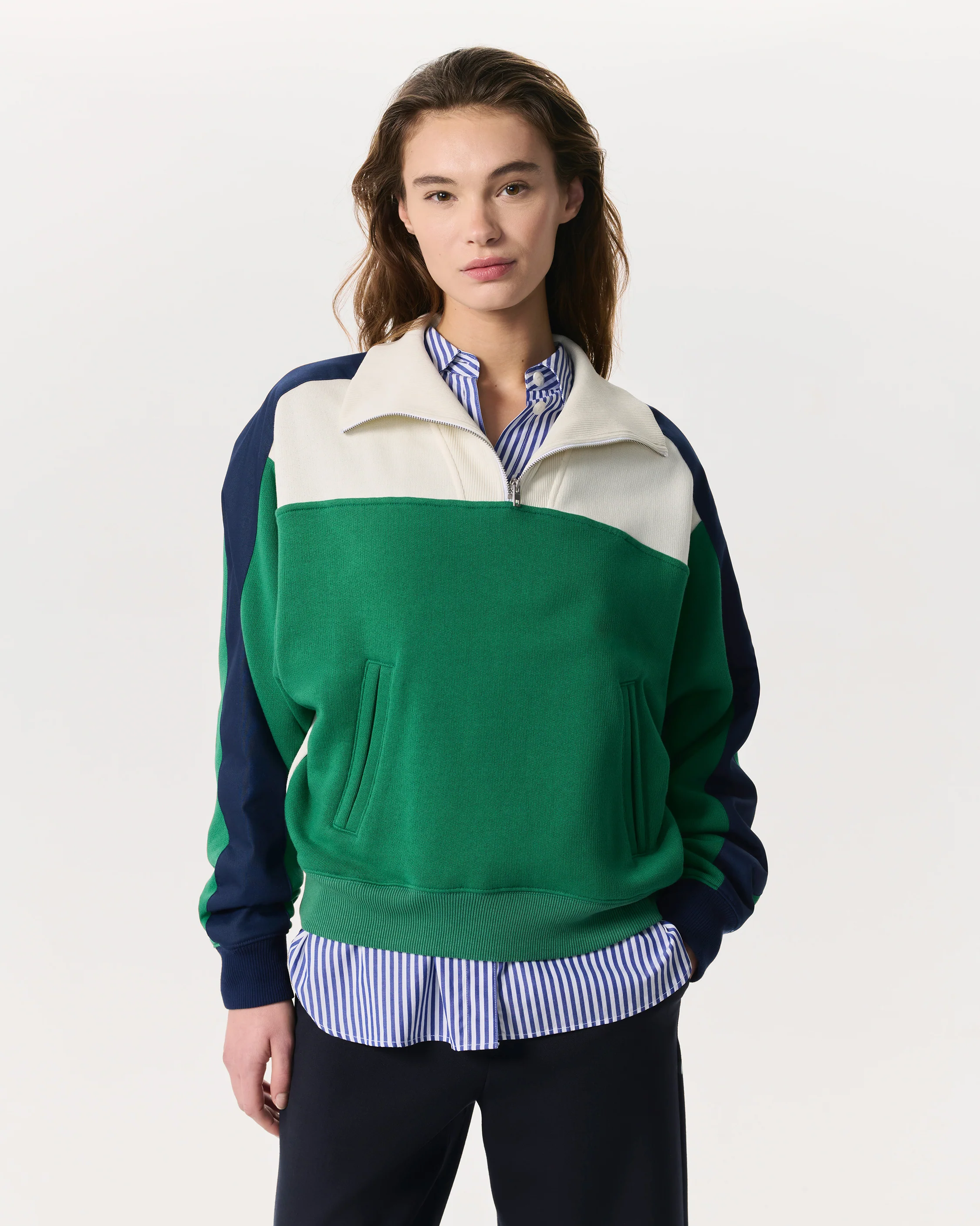 Colour-Blocked Vintage Terry Half-Zip Sweatshirt
