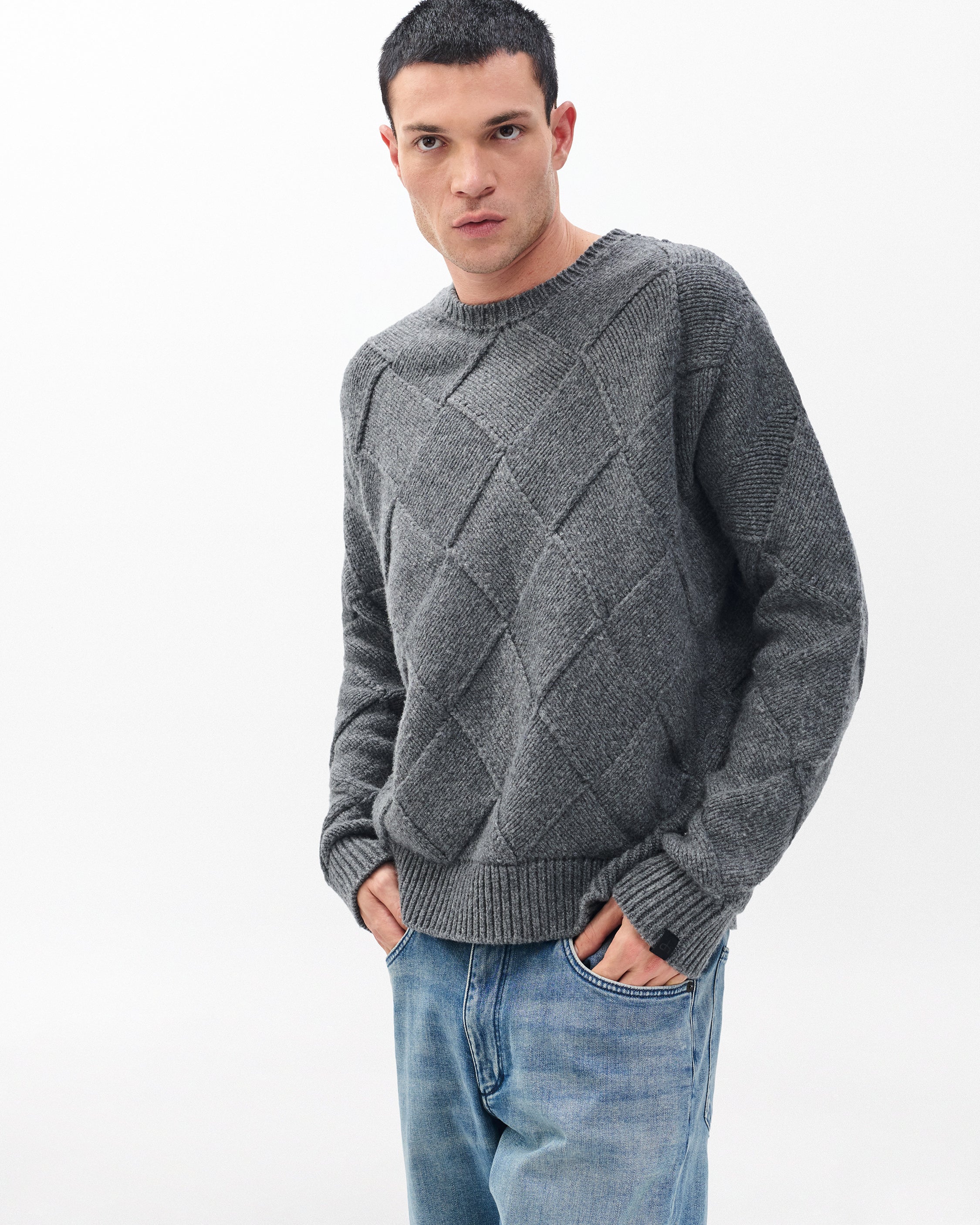 Hand-Knit Entrelac Wool Sweater