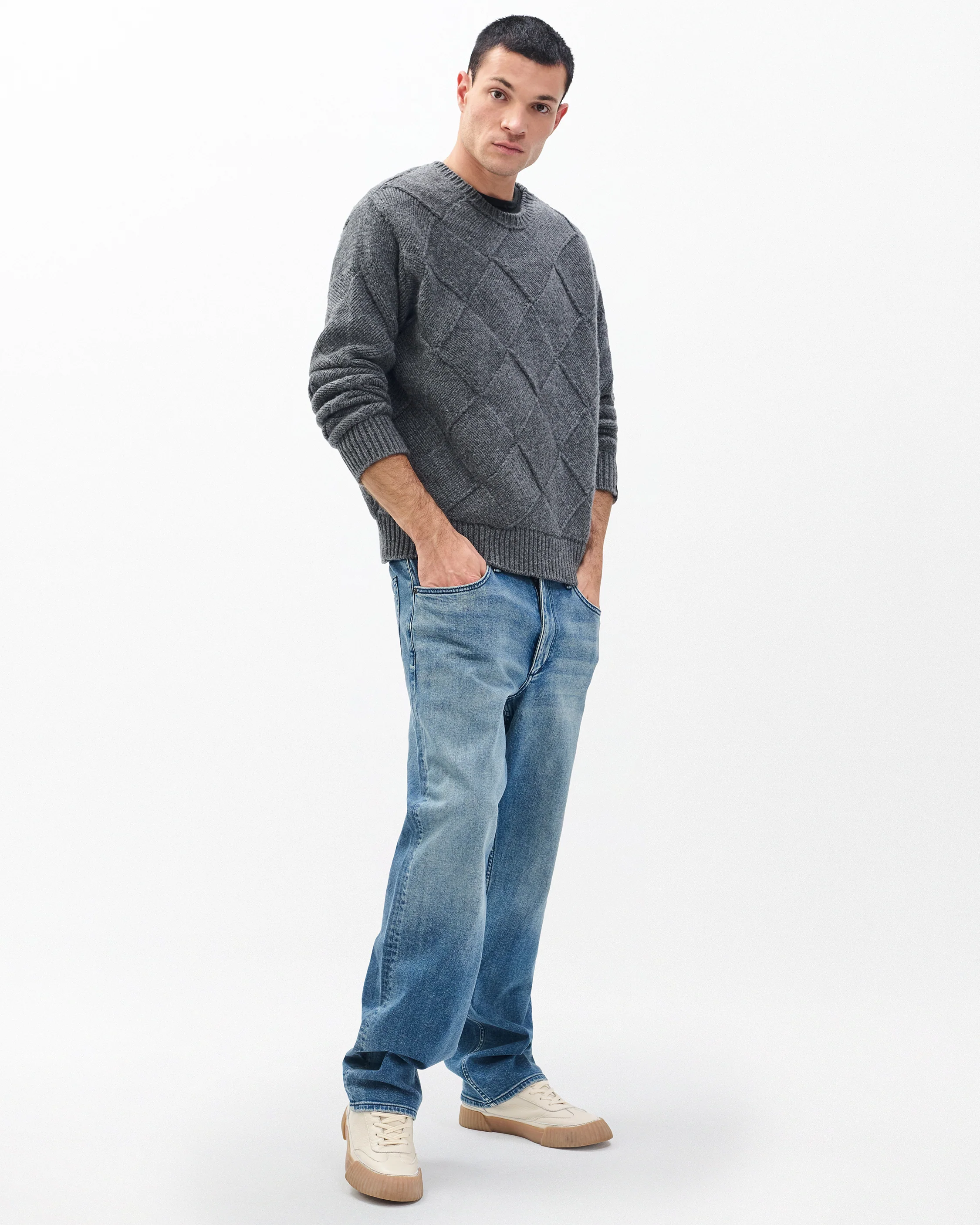 Hand-Knit Entrelac Wool Sweater - Image 3