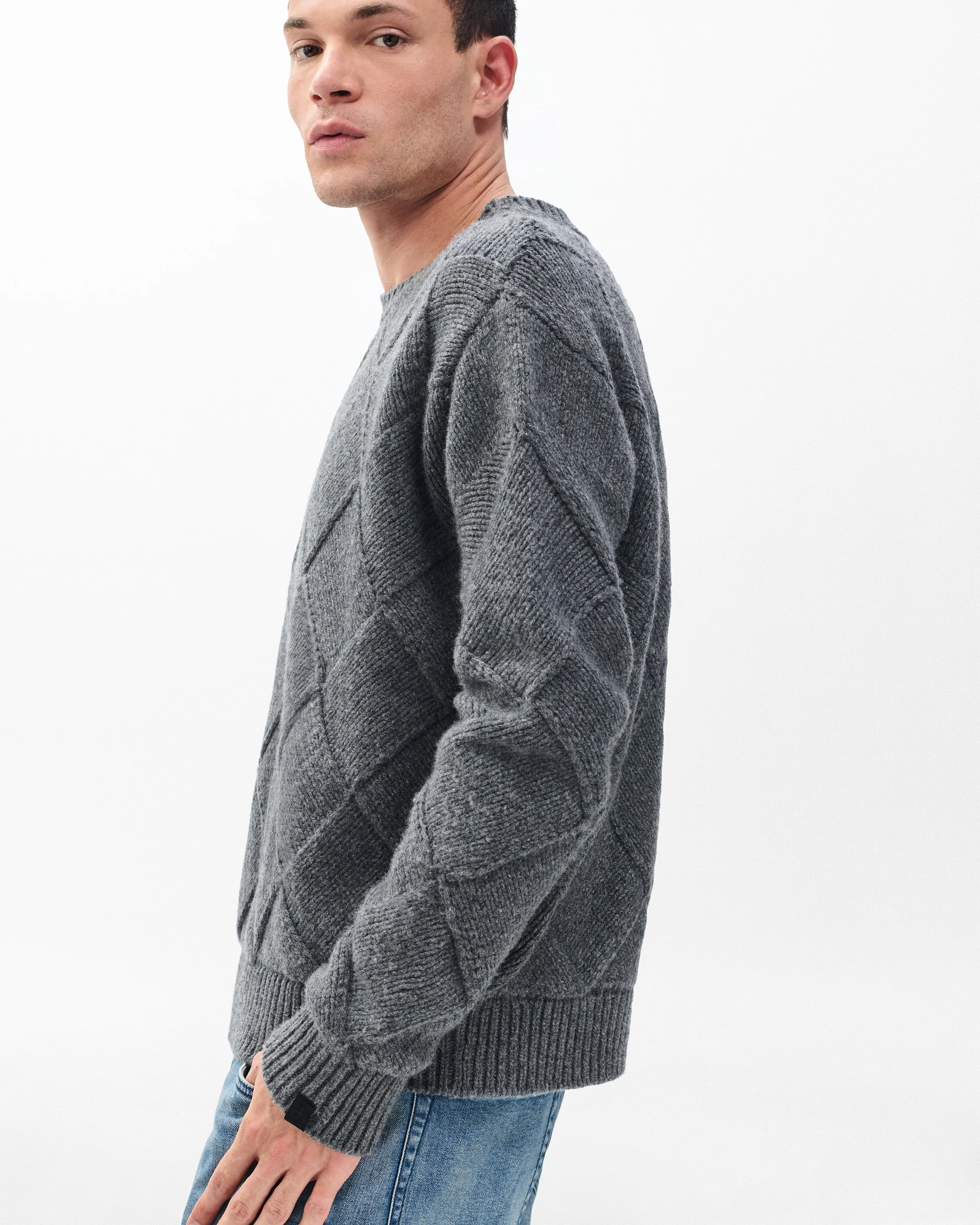 Hand-Knit Entrelac Wool Sweater - Image 4
