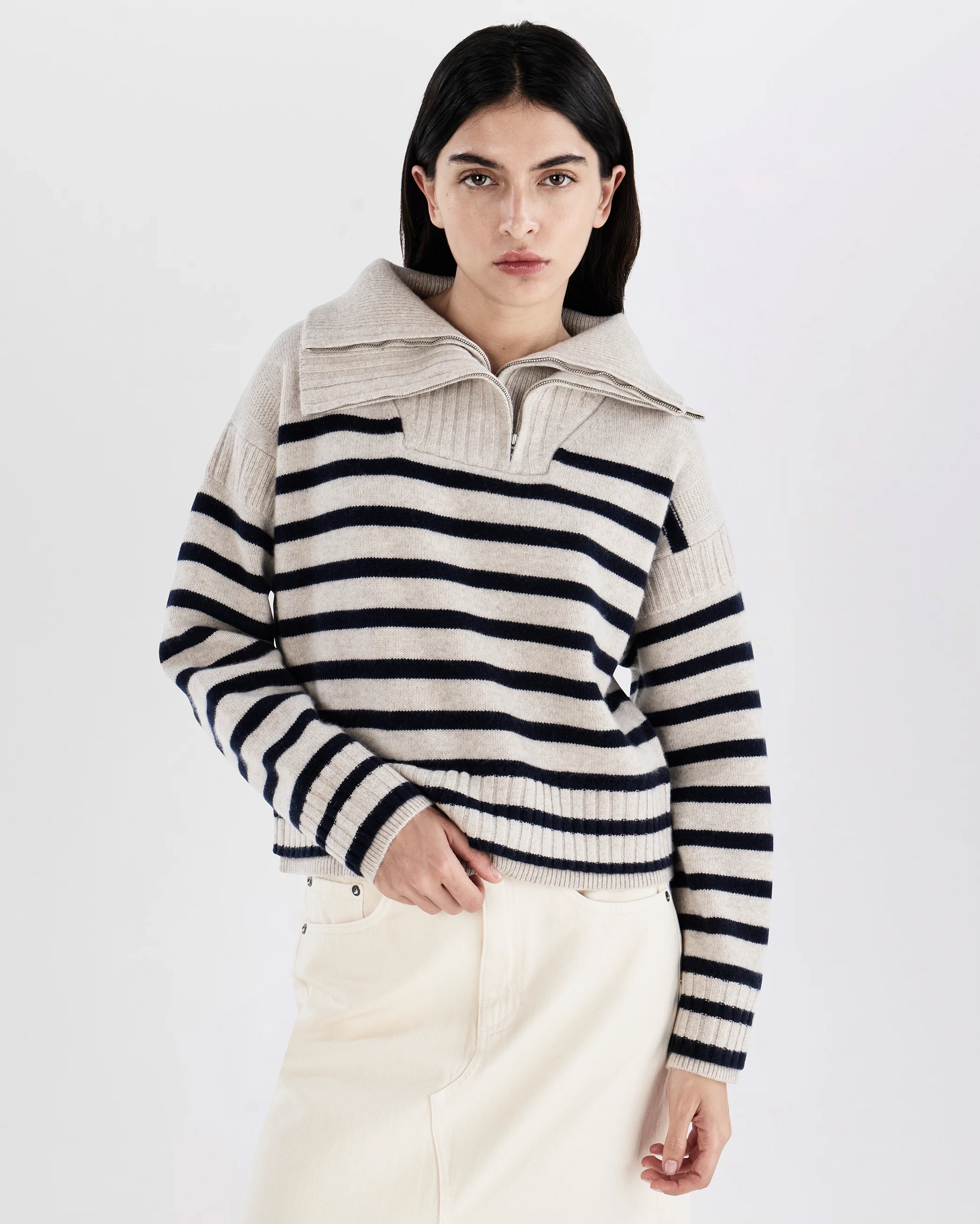 Ilaria Striped Wool Half-Zip Sweater