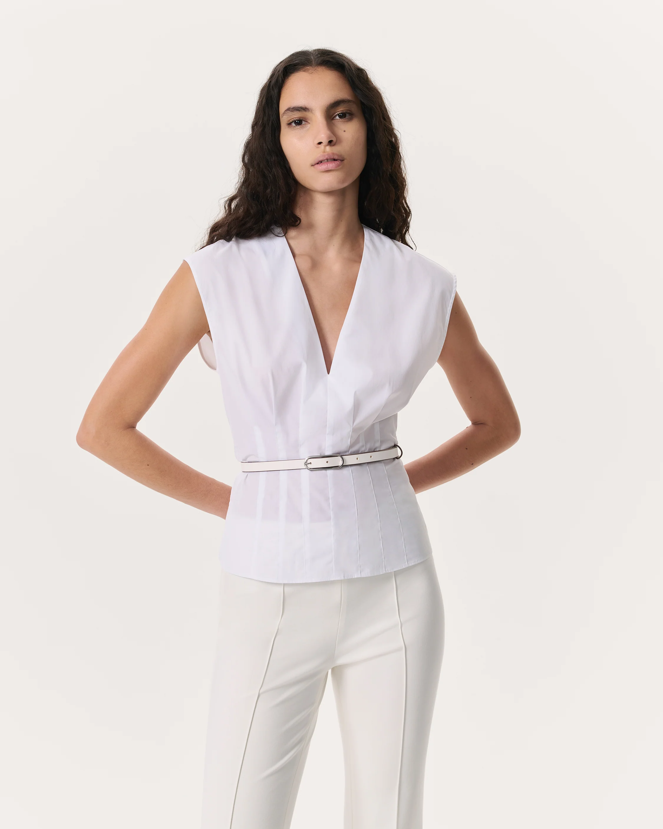Ines V-Neck Cotton Poplin Top