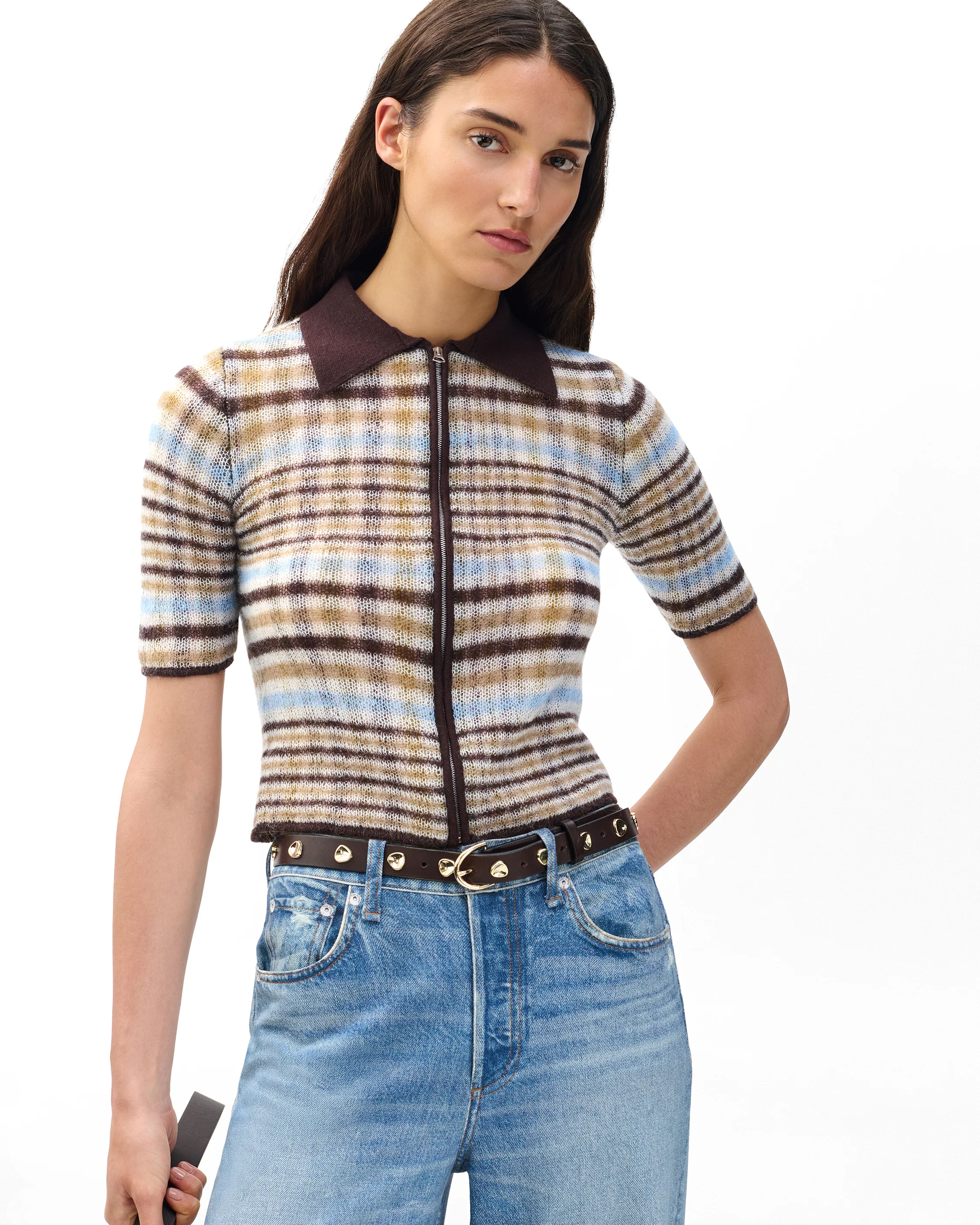 Leva Plaid Zip Polo Sweater