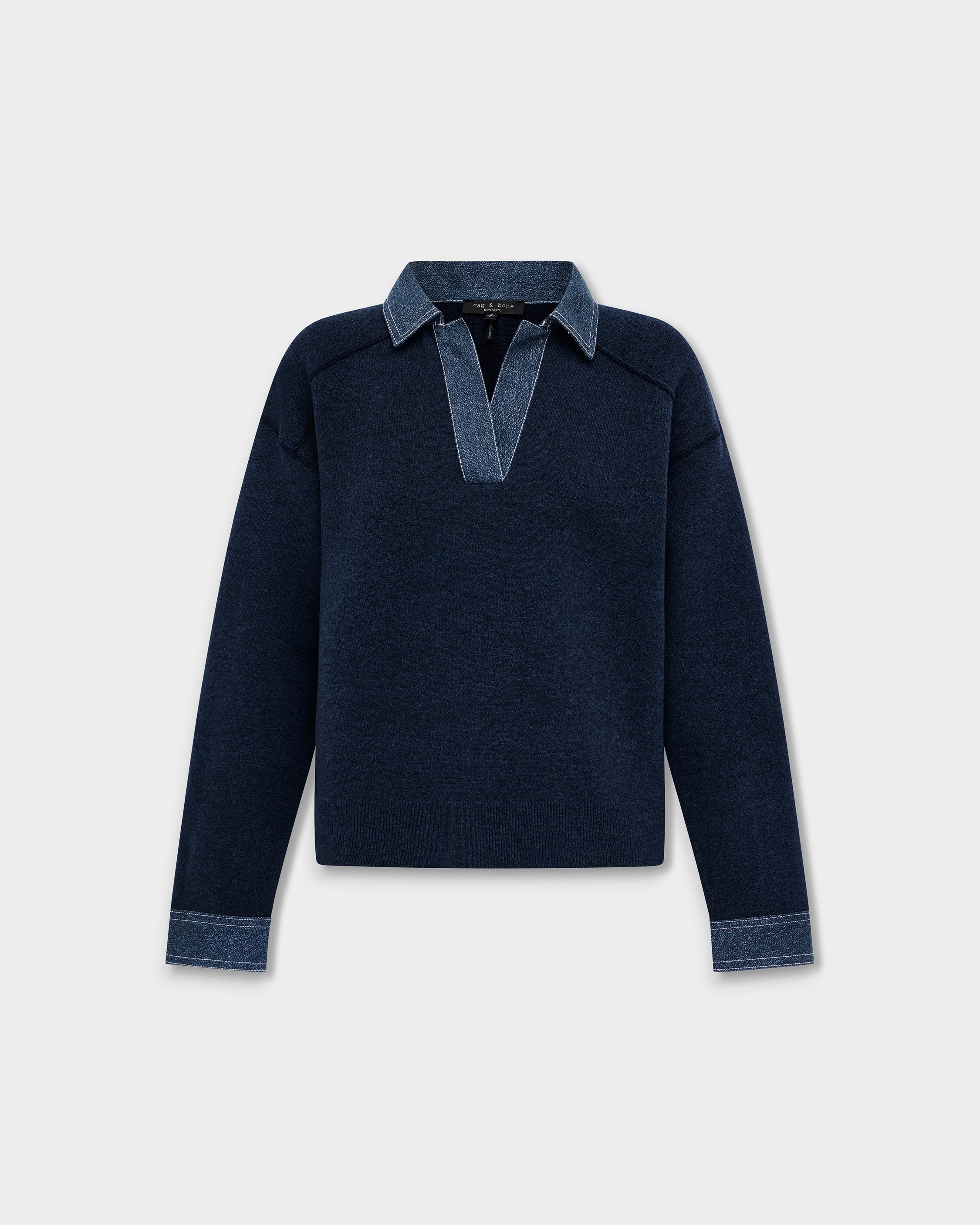 Marie Denim-Trim Polo Sweater - Image 2