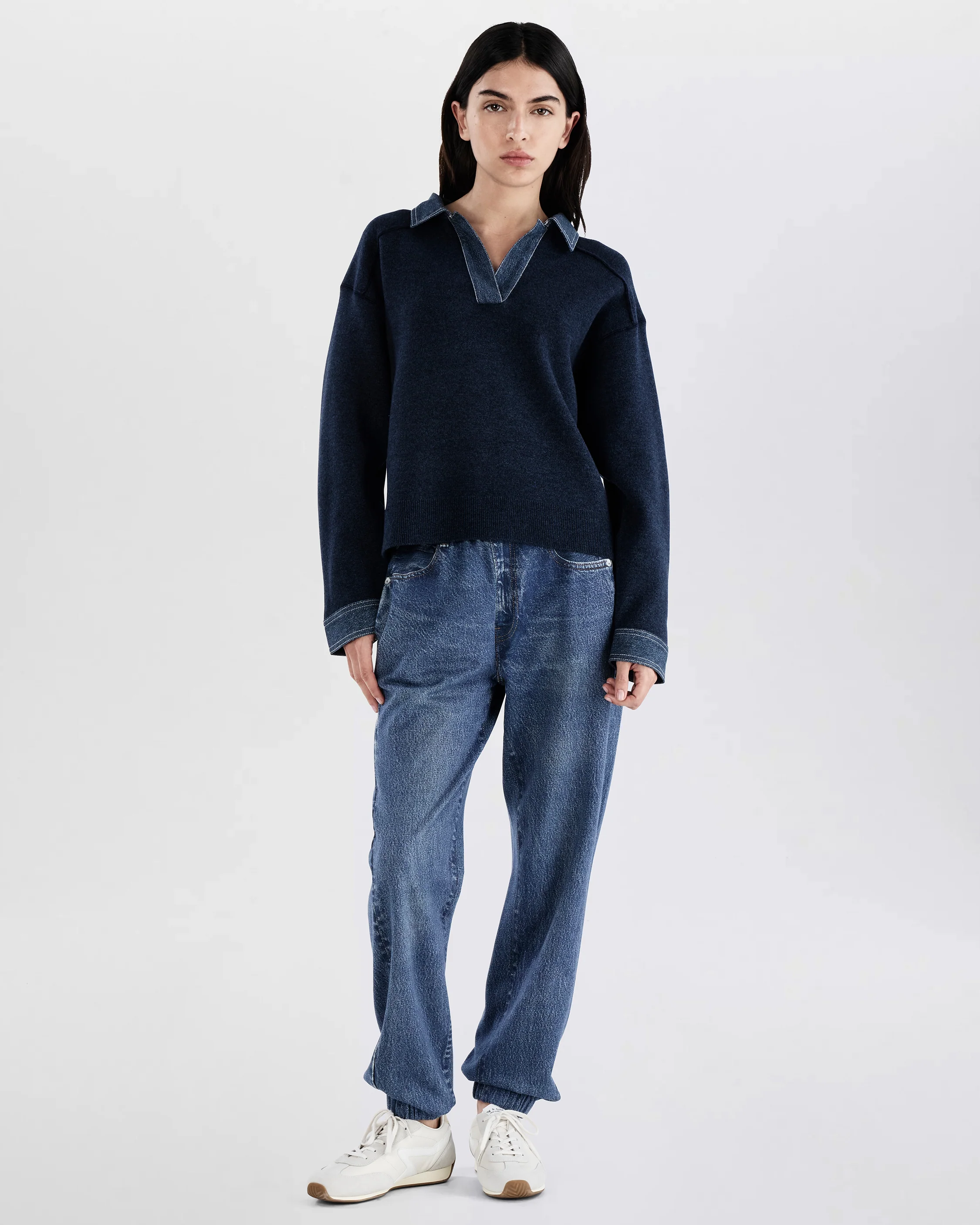 Marie Denim-Trim Polo Sweater - Image 3