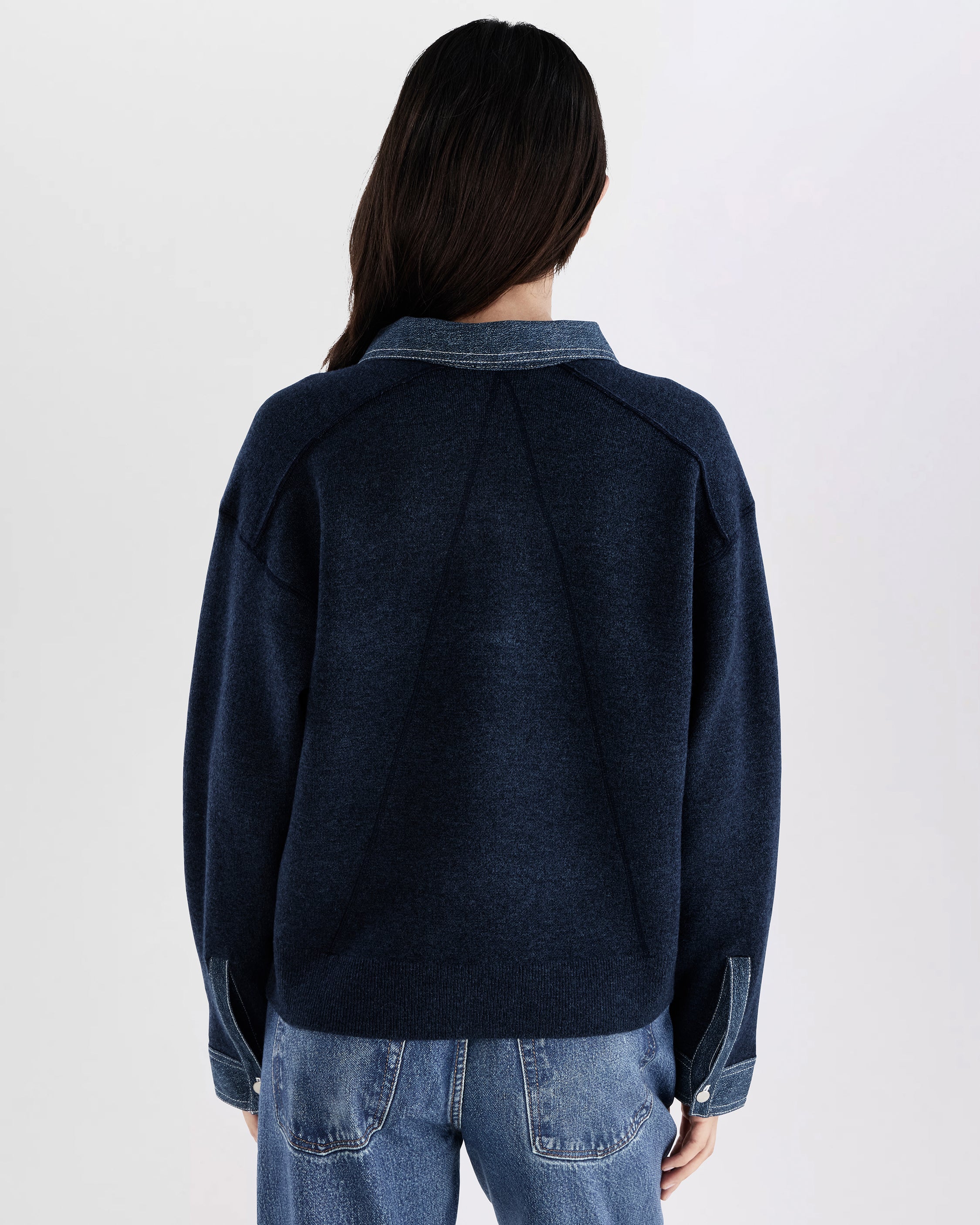 Marie Denim-Trim Polo Sweater - Image 6