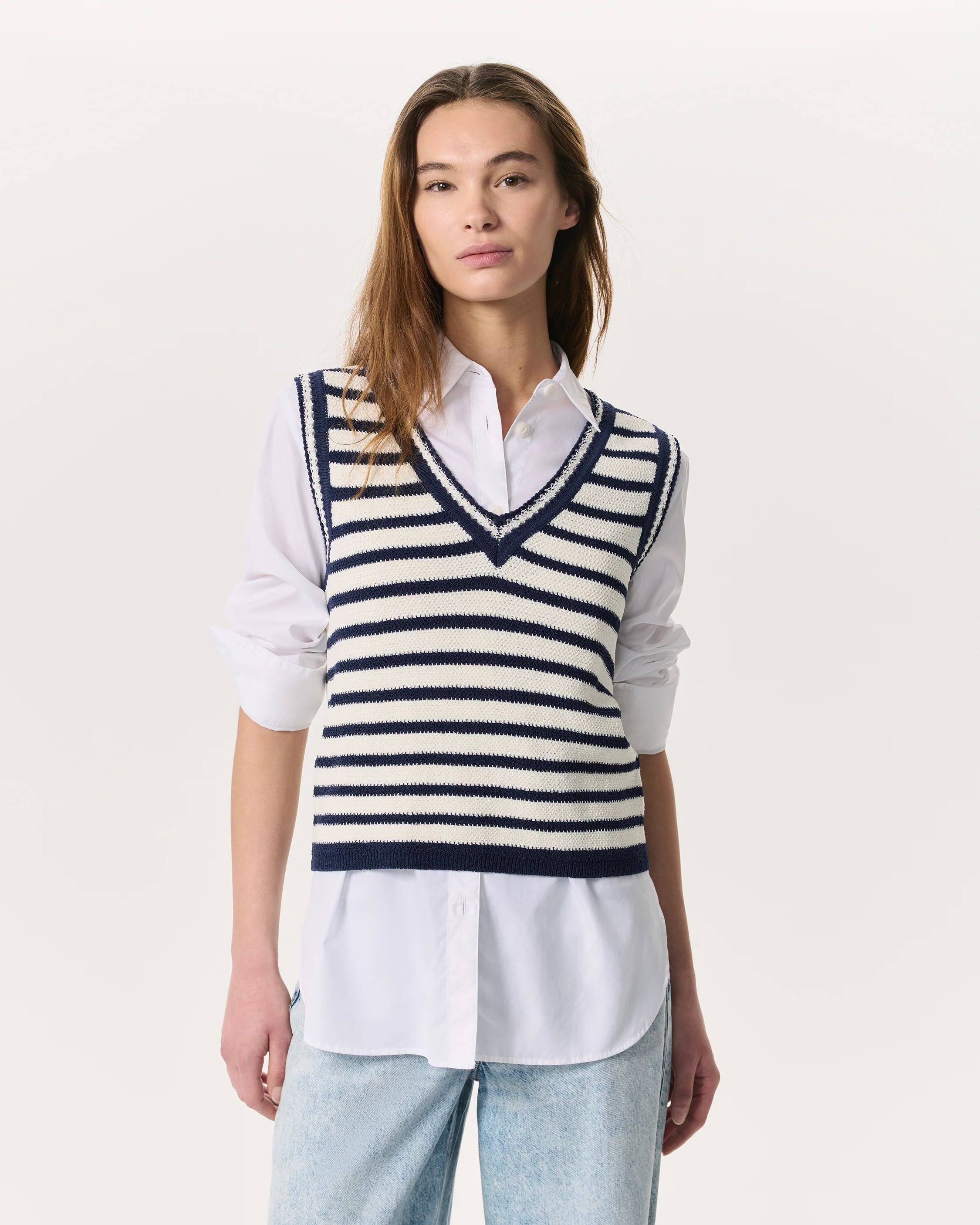 Meghan Crochet-Trim Striped Sweater Vest