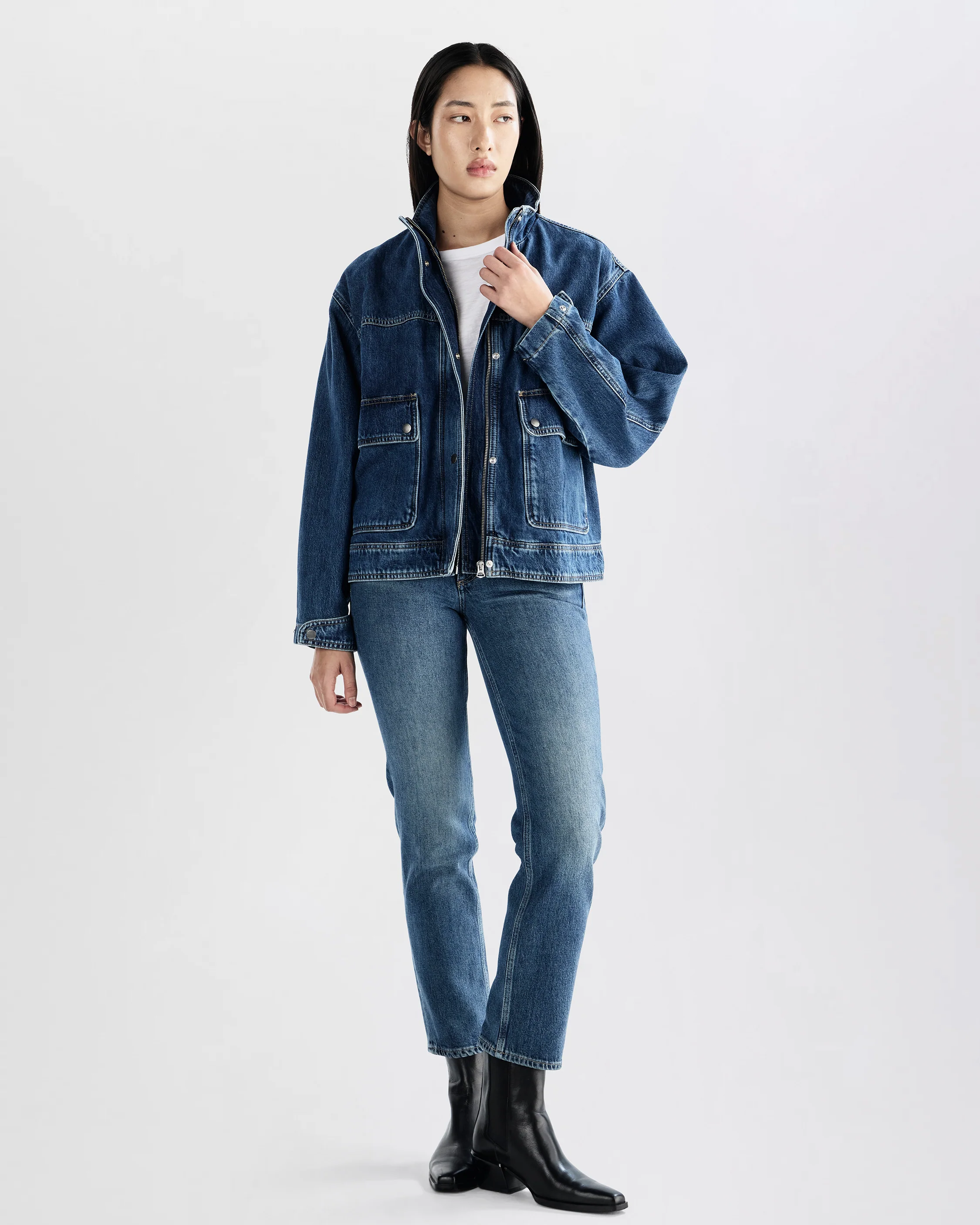 Sophia Stand Collar Denim Jacket - Image 3