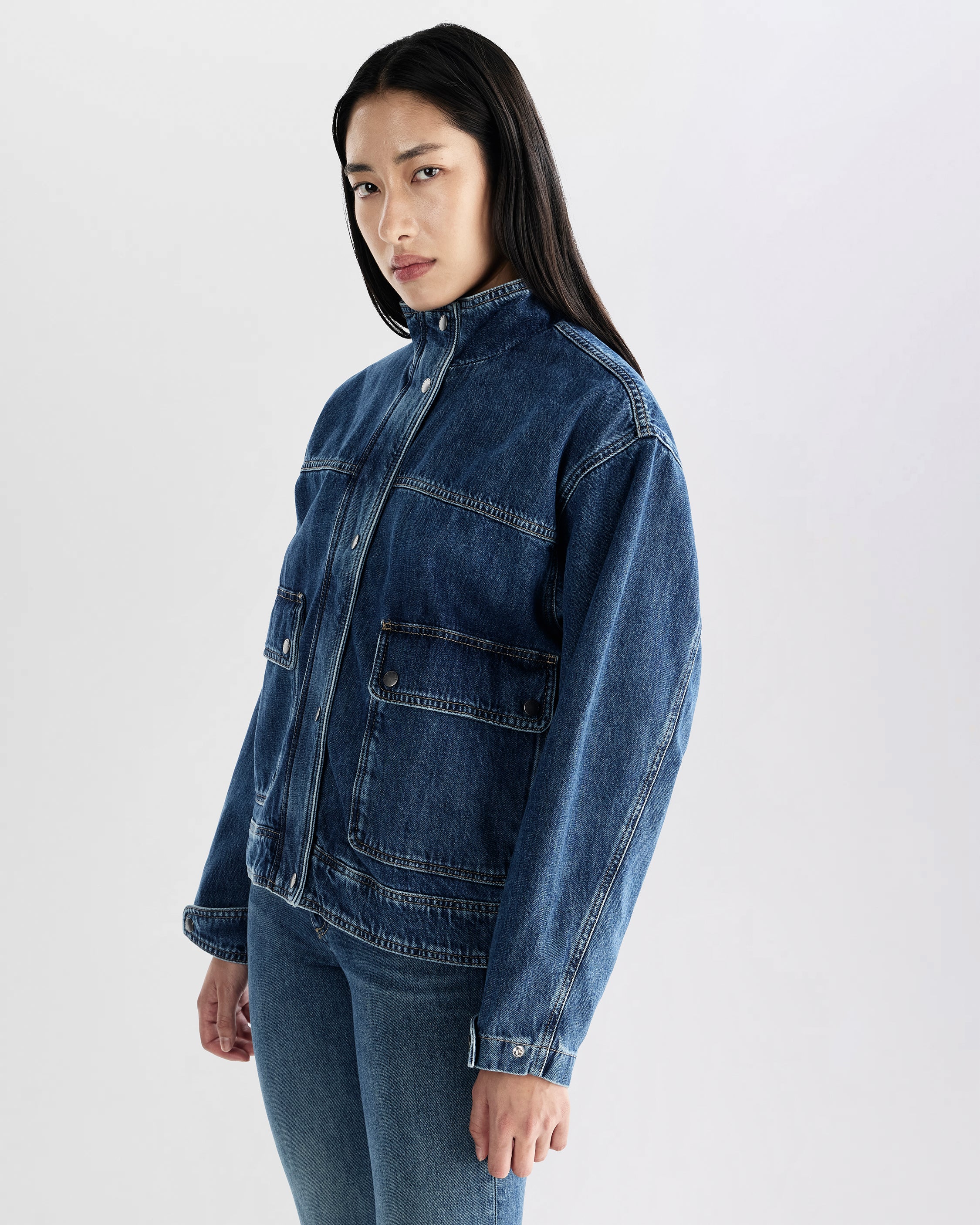 Sophia Stand Collar Denim Jacket - Image 4