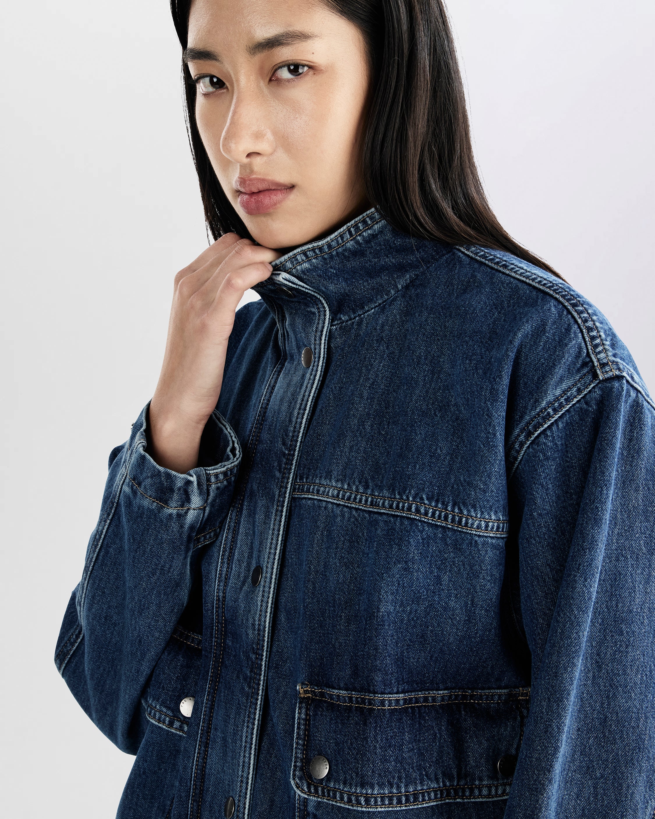 Sophia Stand Collar Denim Jacket - Image 5