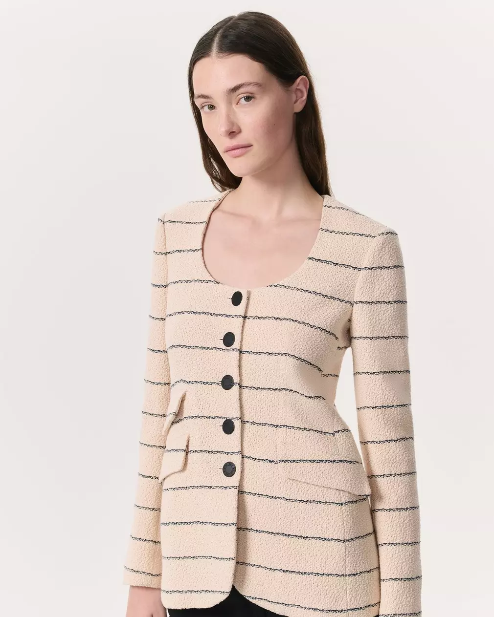 Roslyn Cotton Tweed Scoop-Neck Blazer - Image 3