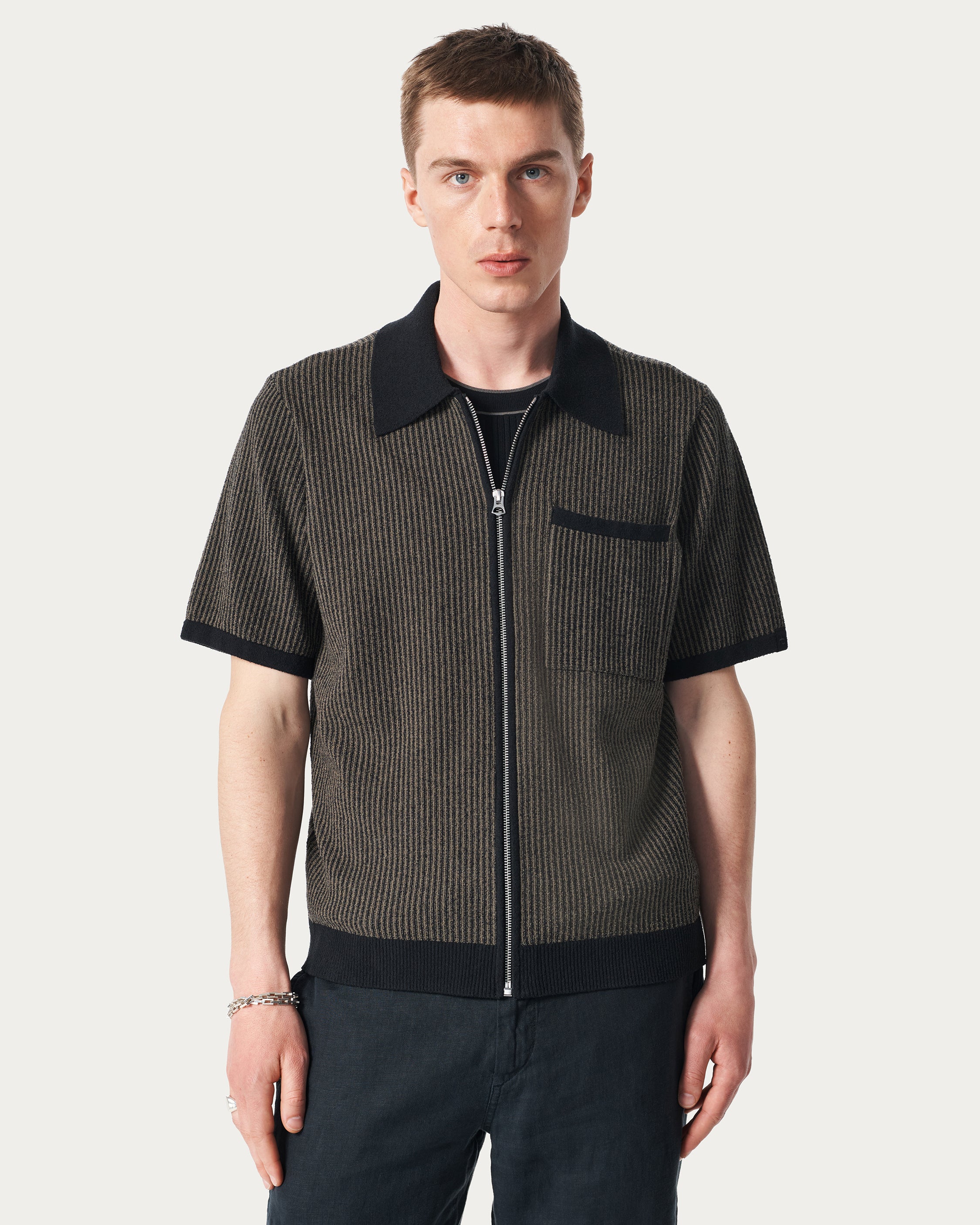 Zuma Jacquard Short Sleeve Zip Through